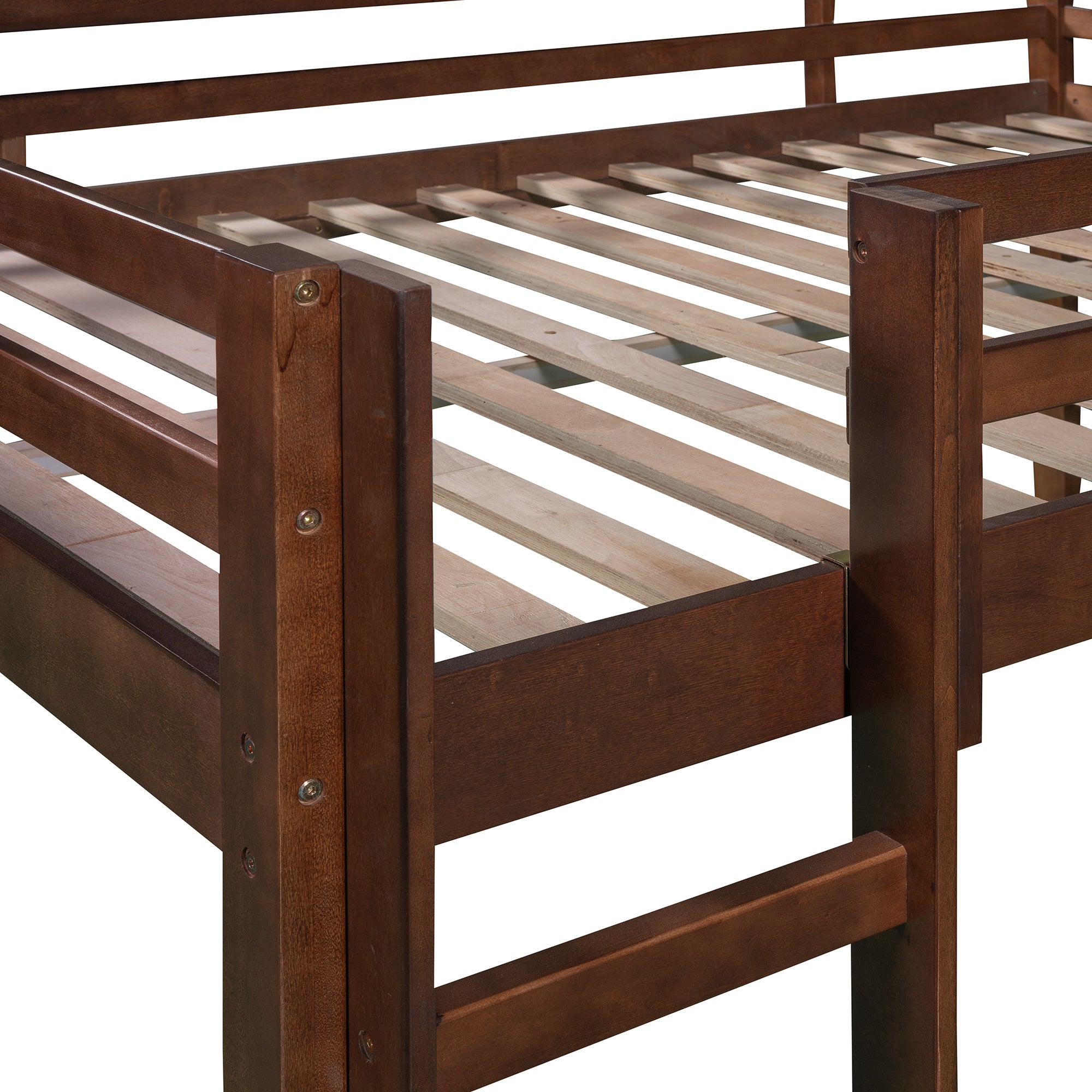 Full size Loft Bed Wood Bed with Slide (Walnut)