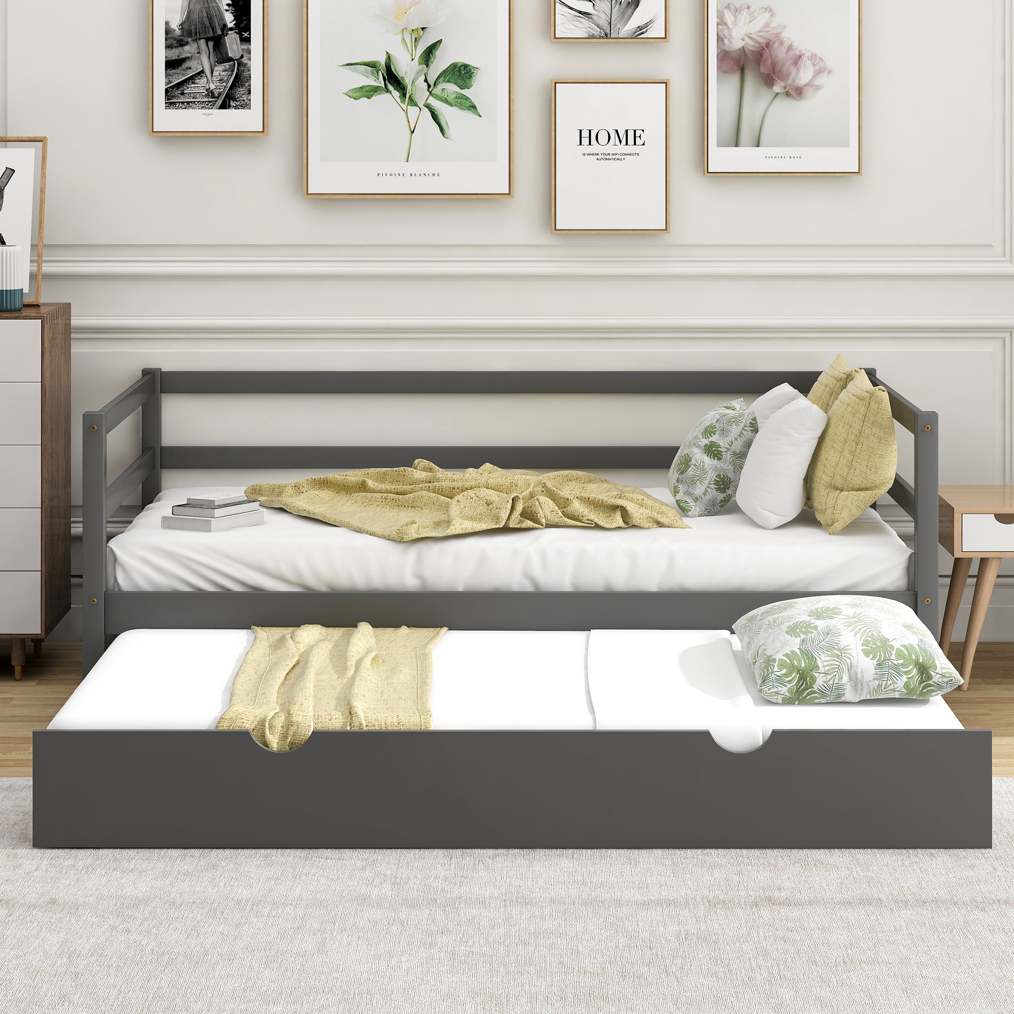Twin Size Daybed with Trundle (Gray)