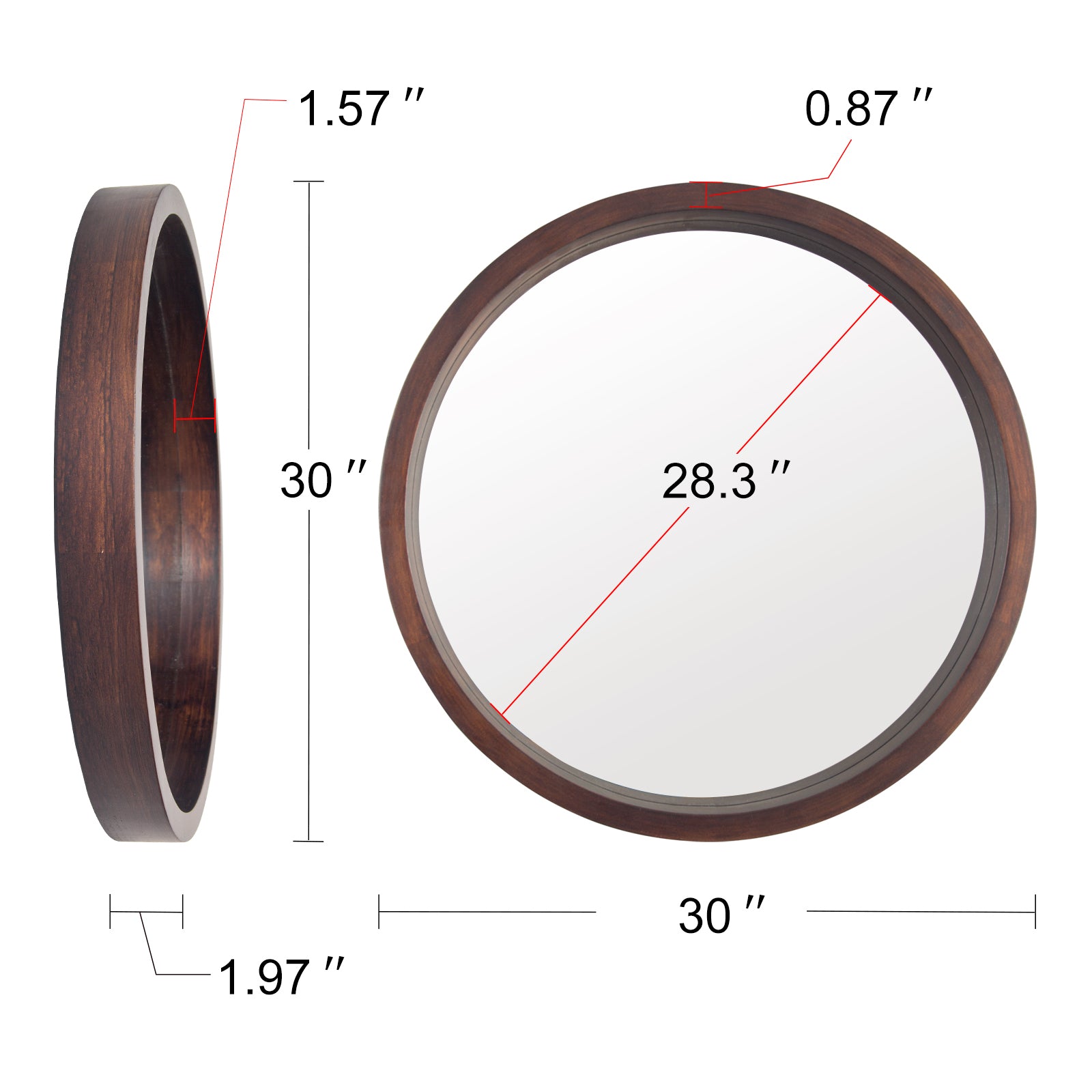 Circle Mirror with Wood Frame (Walnut Brown)