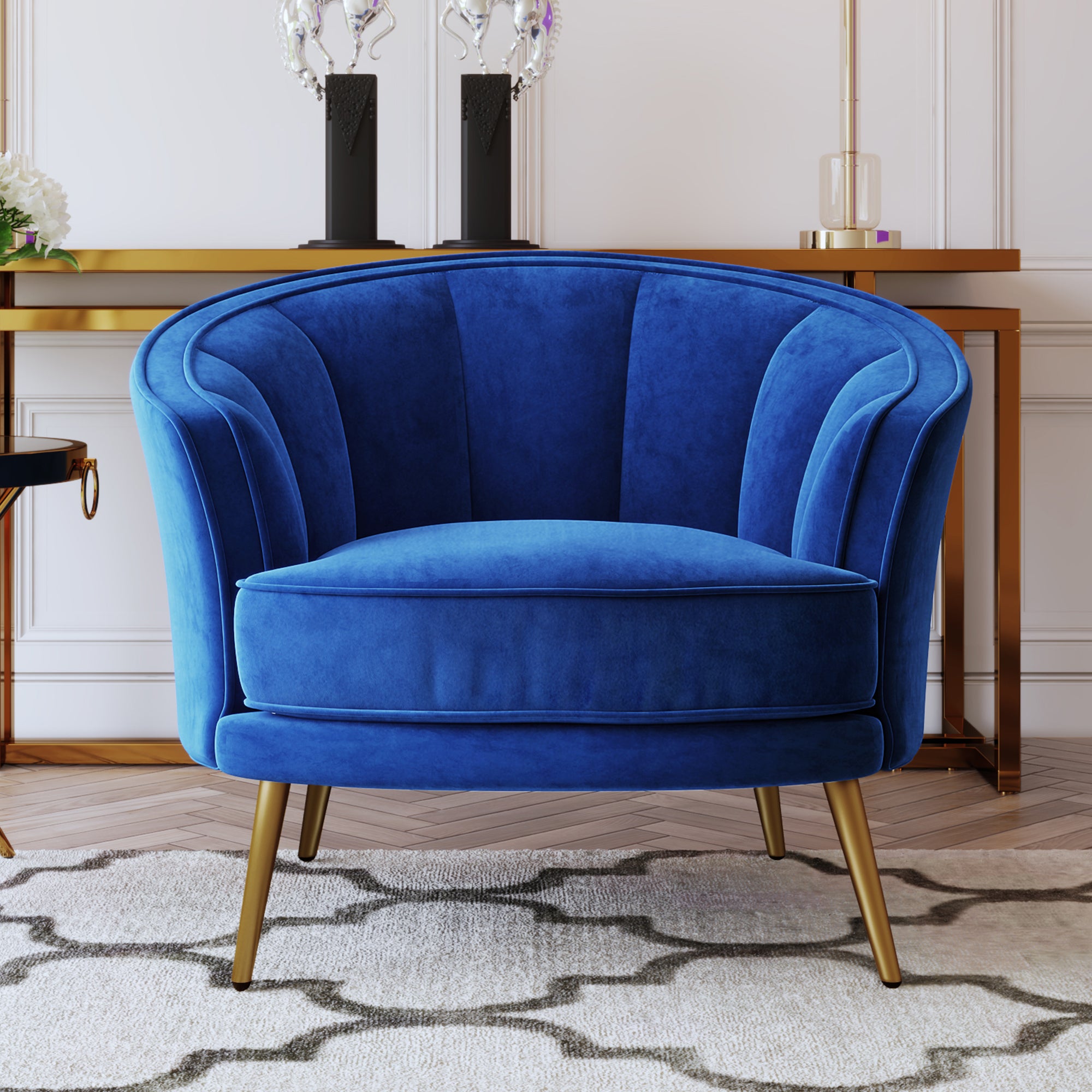 Modern Velvet Accent Bucket Chair (Blue)