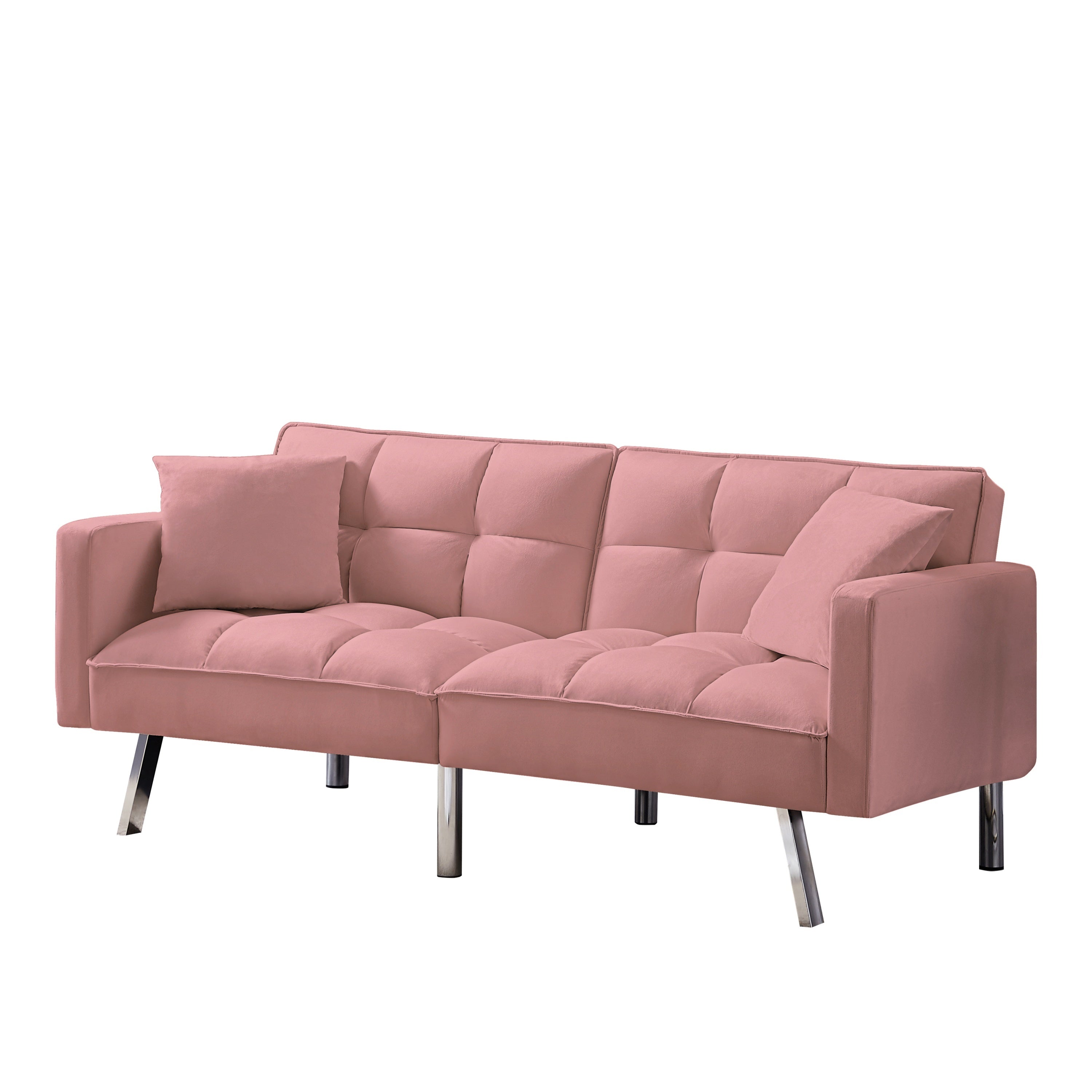 Futon Sofa Bed Velvet with 2 Pillows (Pink)