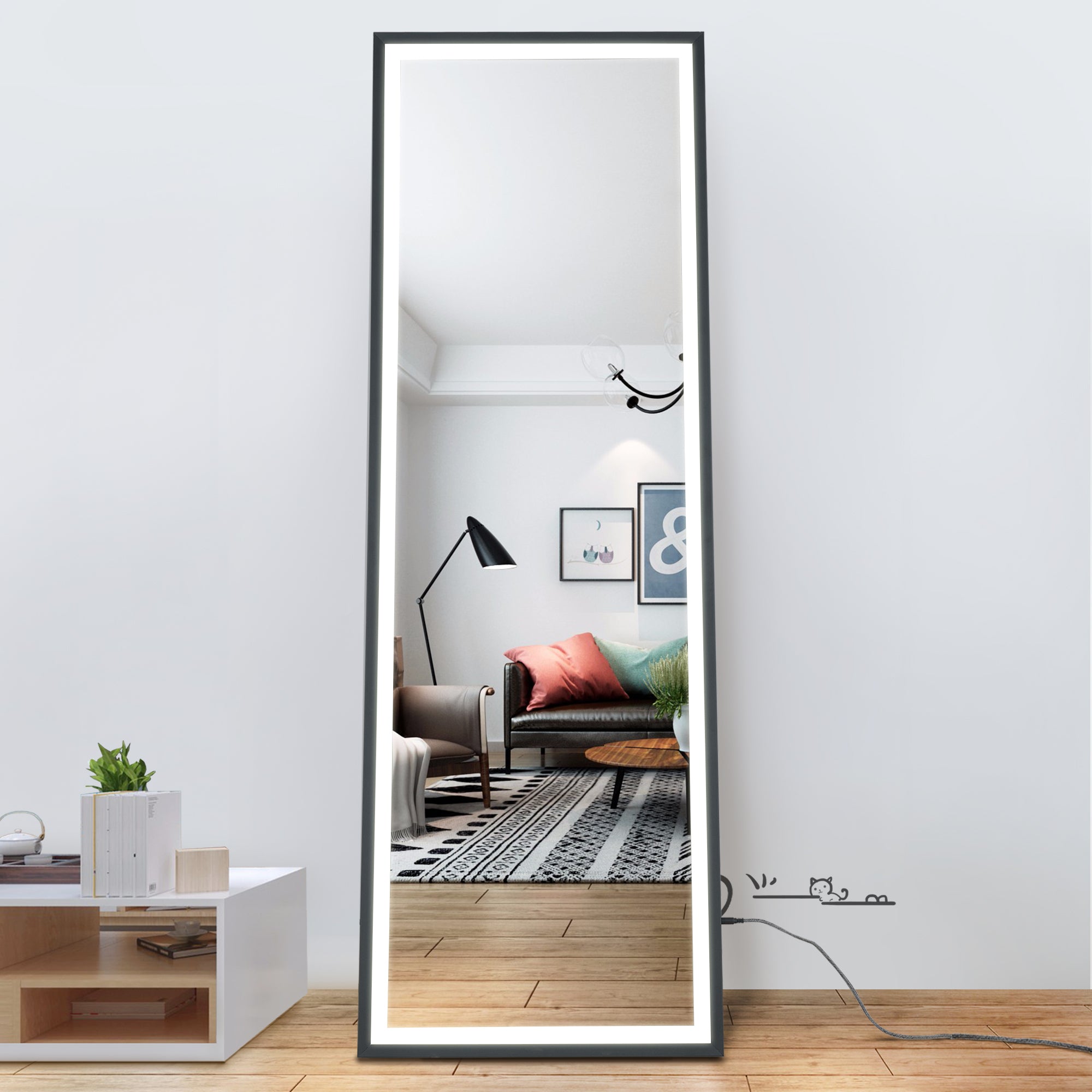 LED Full Length Mirror wall Mounted with Light (Black)