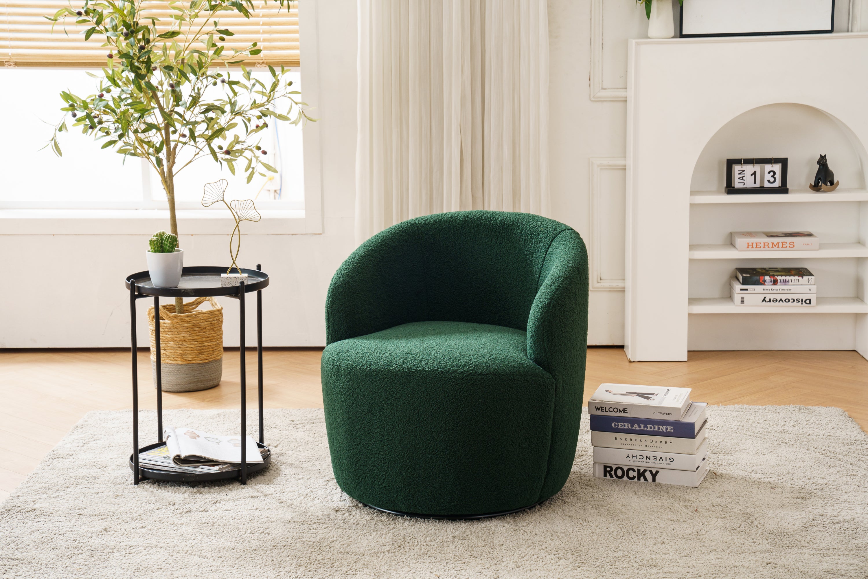Teddy Fabric Swivel Armchair (Green)