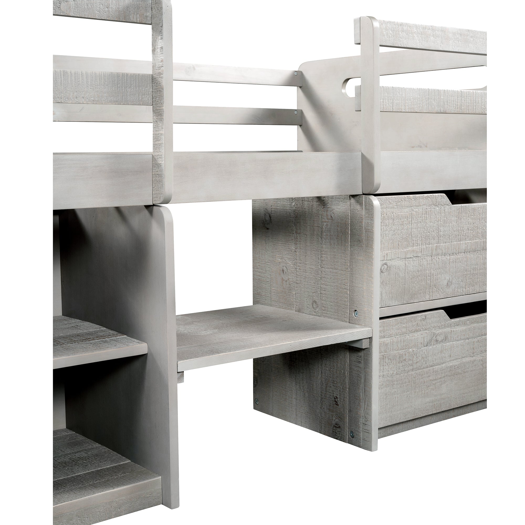 Twin size Loft Bed with Two Shelves and Two drawers  (Antique Gray)