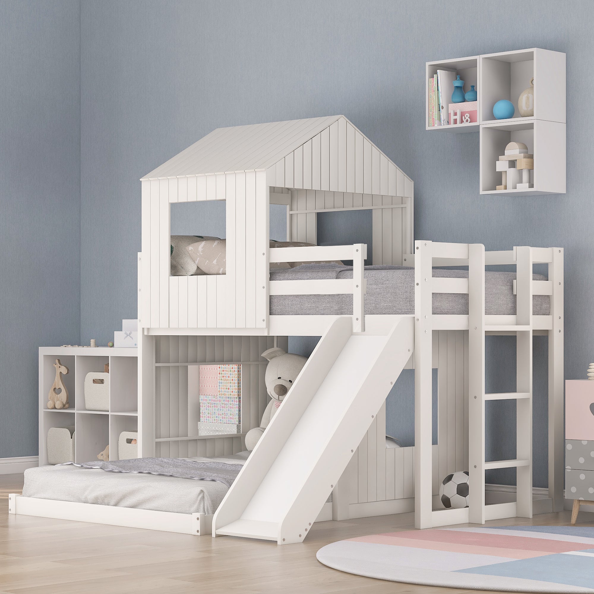 Wooden Twin Over Full Bunk Bed (White)