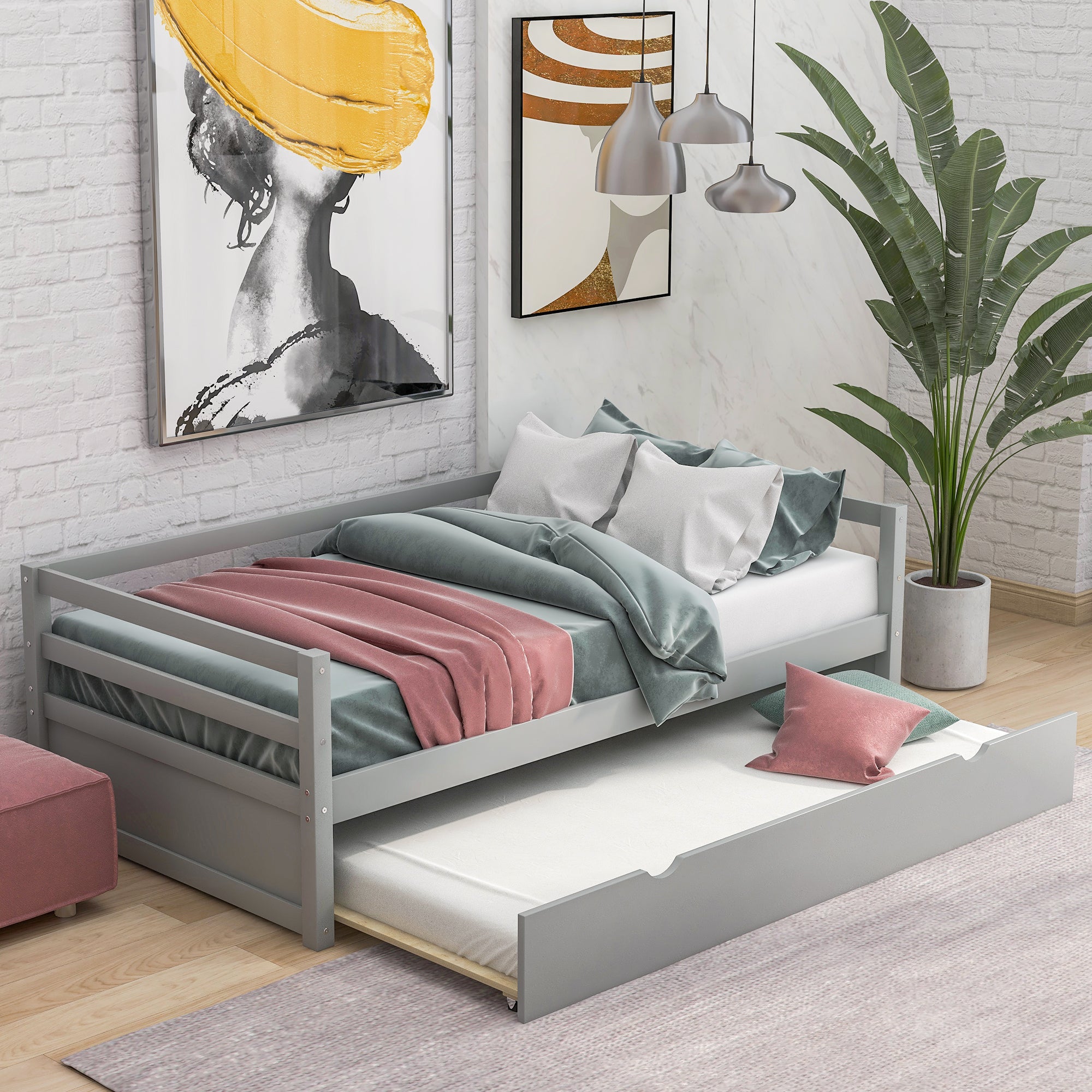 Daybed with Trundle Frame Set (Gray)