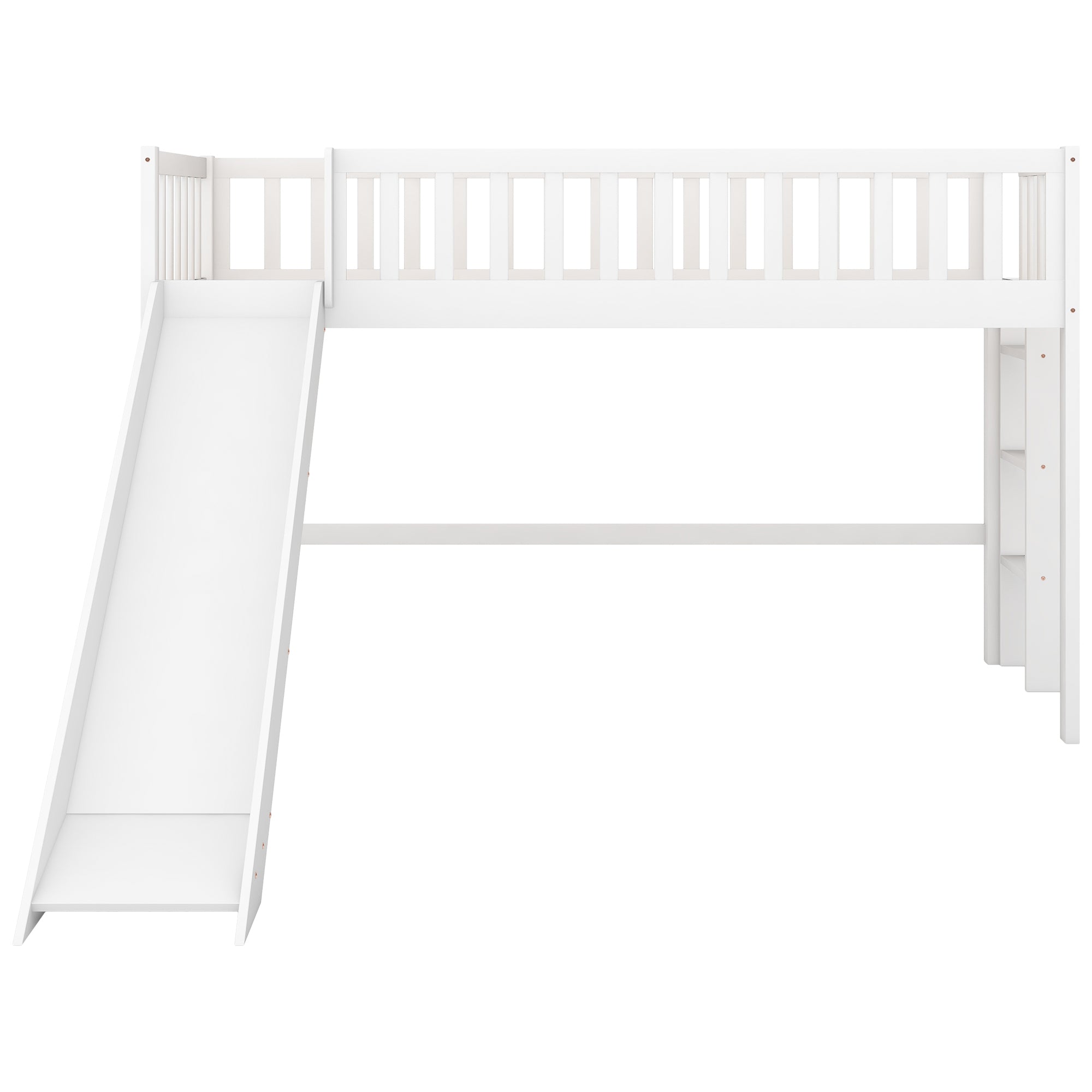 Twin Size Low Loft Bed with Ladder and Slide (White)
