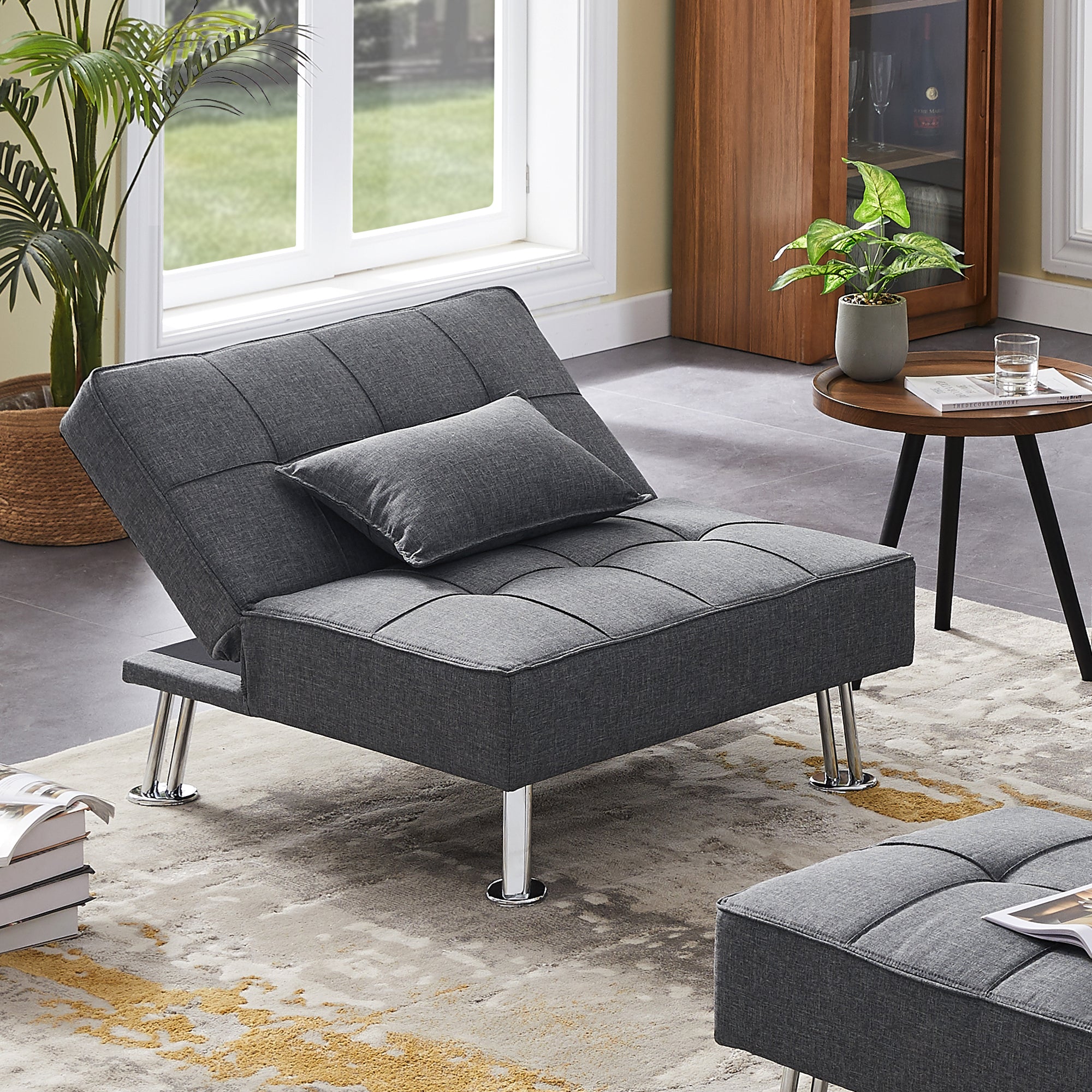 Modern Fabric Single Sofa Bed with Ottoman