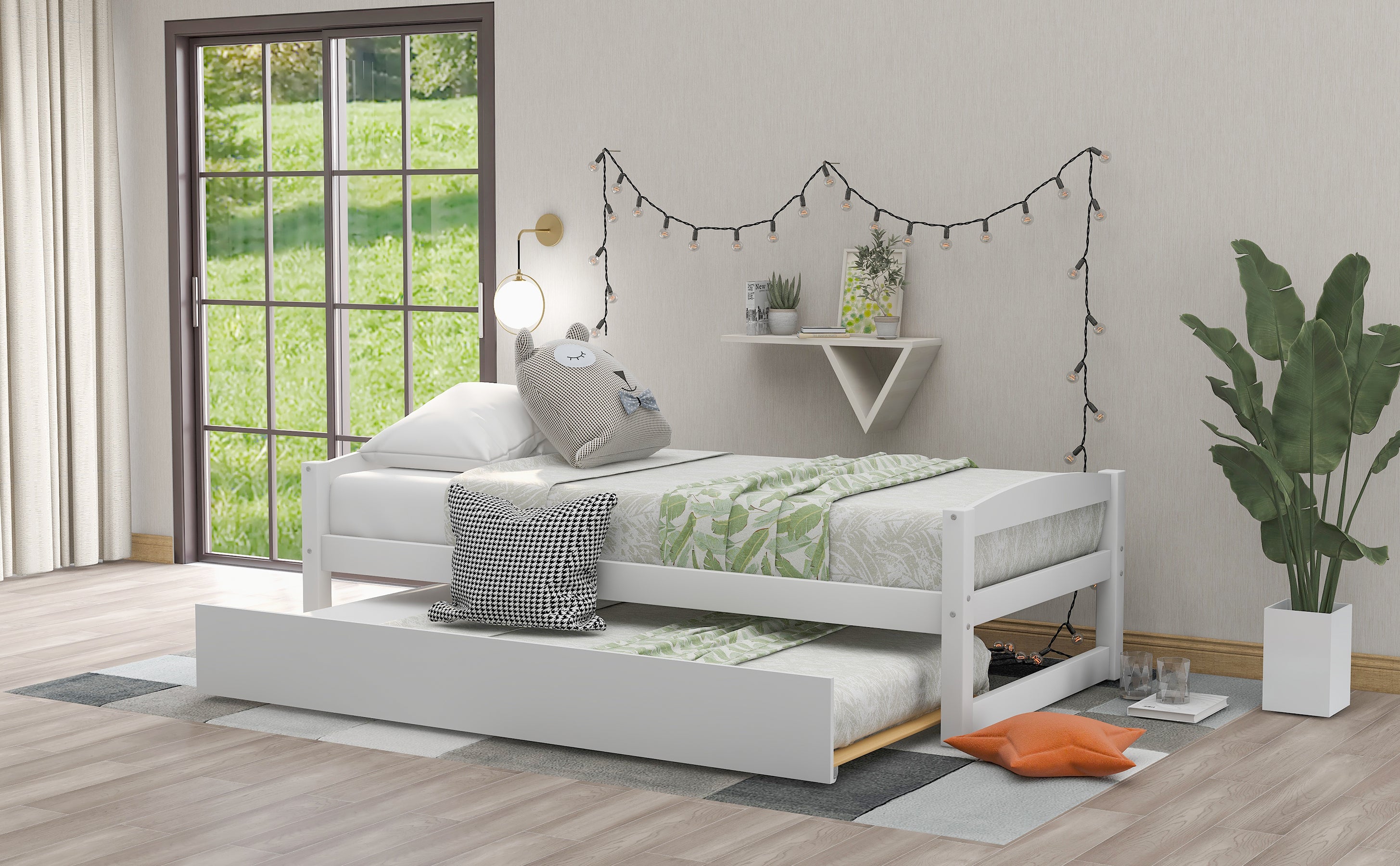 Wooden Daybed with Trundle Twin Size (White)