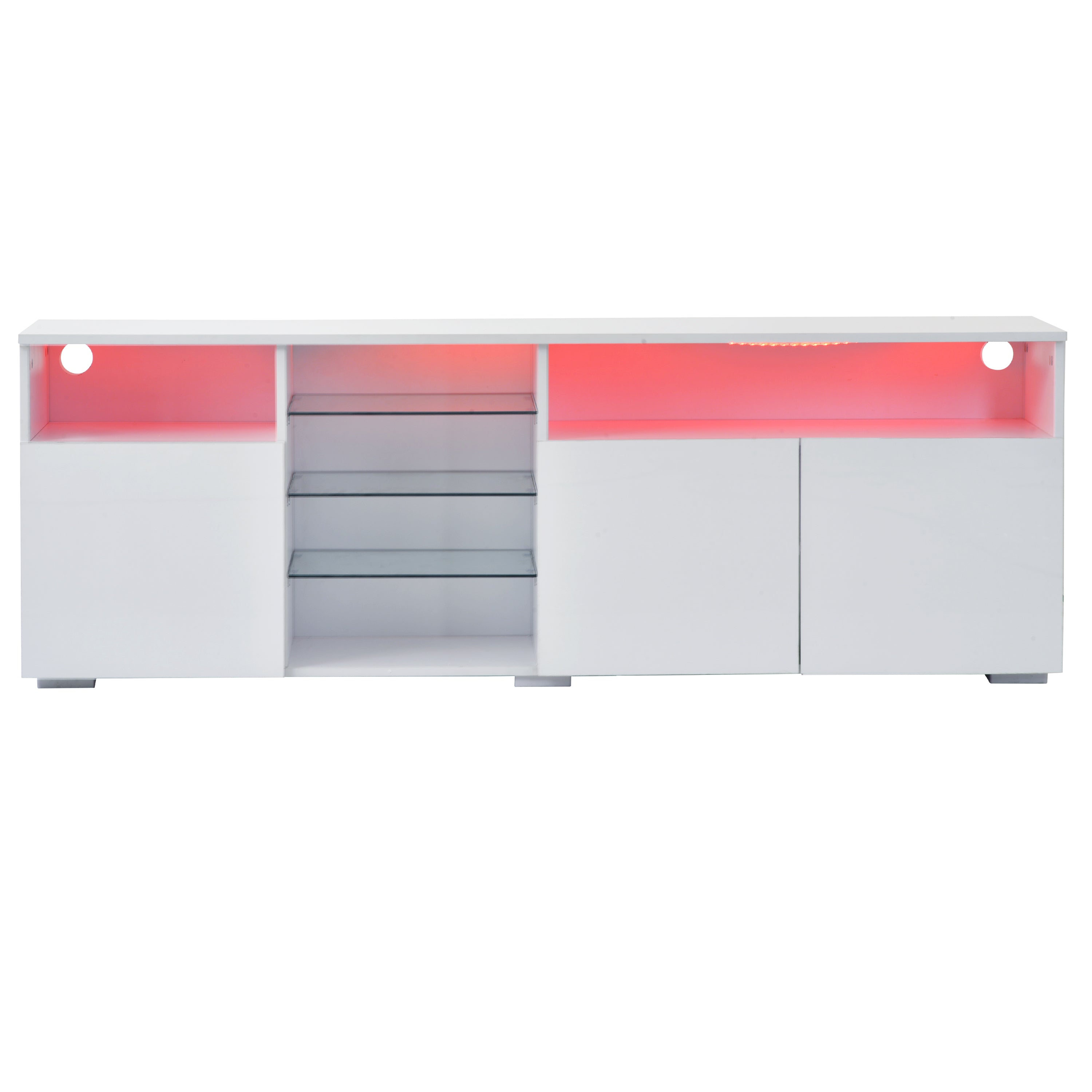 U-Can Modern TV Cabinet with Color Changing LED Lights for TVs 70"+ (White)