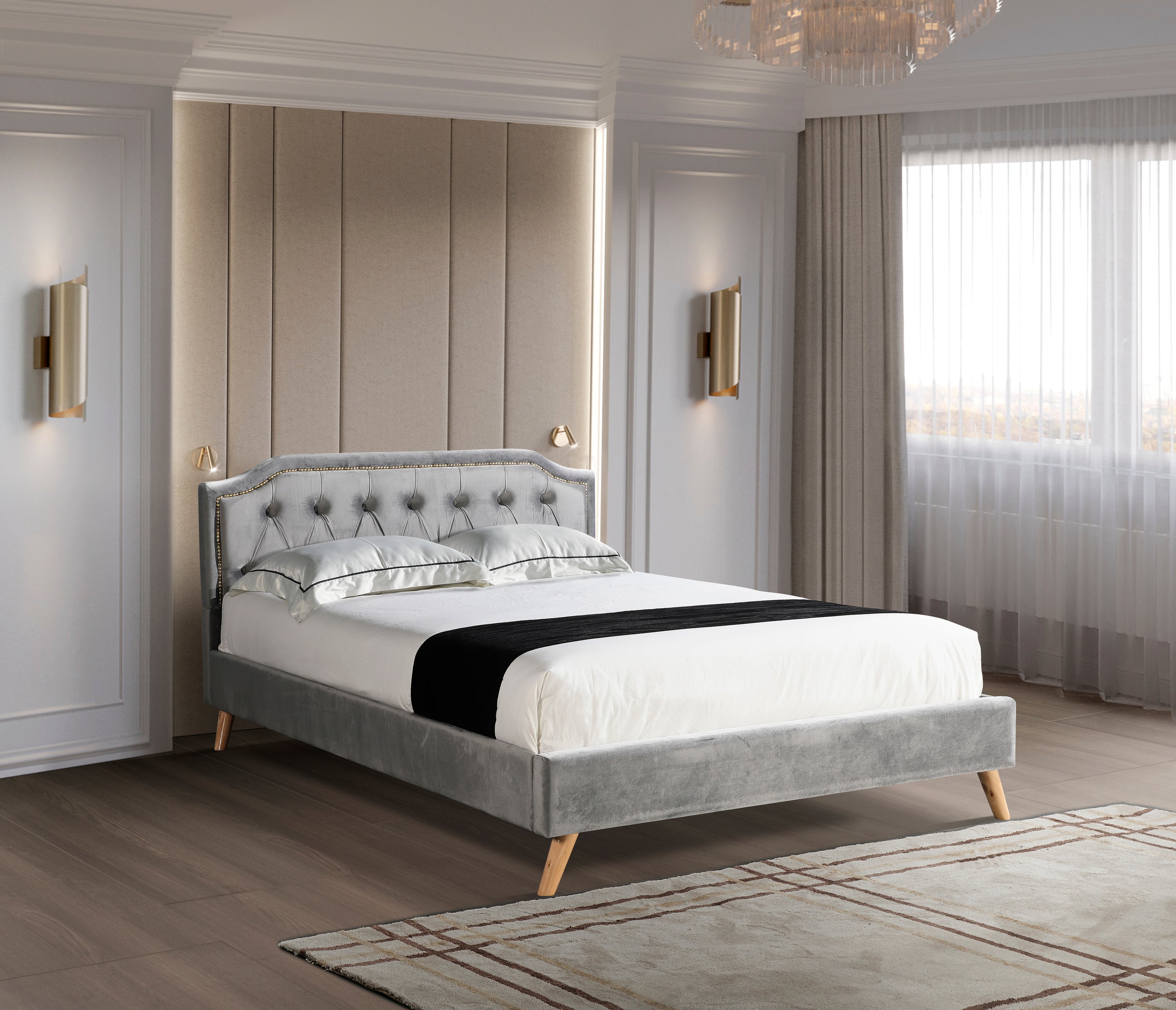 Full Size Upholstered Platform Bed Fabric Bed Frame (Gray)