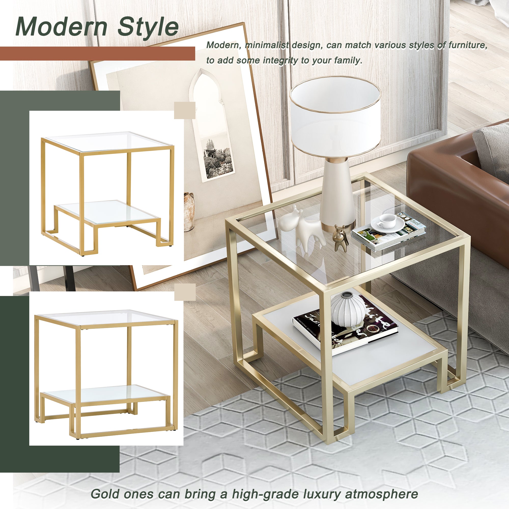 ON-TREND Modern Minimalist Design Living Room Coffee Table (Gold)