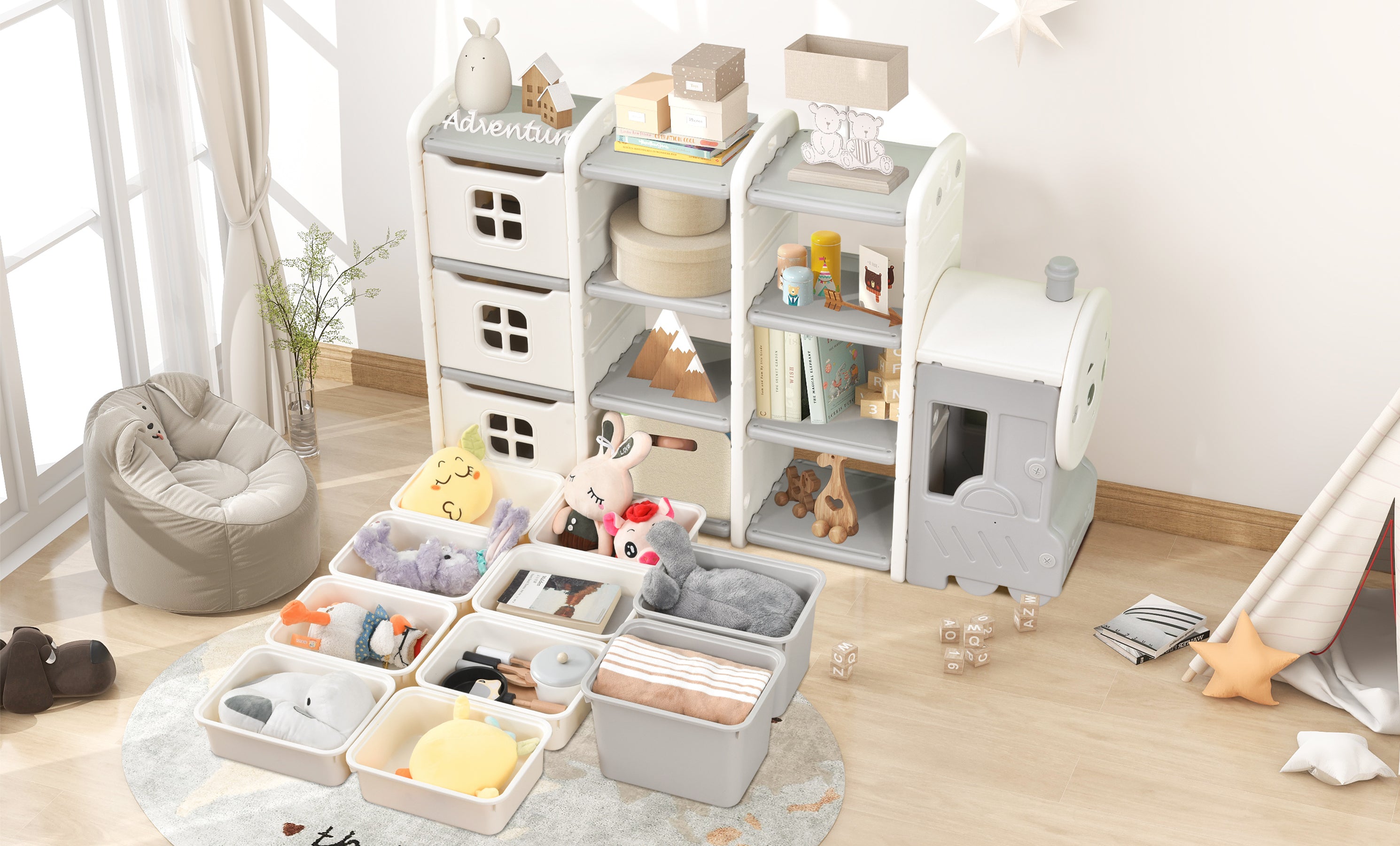 Kids Toy Storage Organizer Bin with 13 Bins and Cabinets