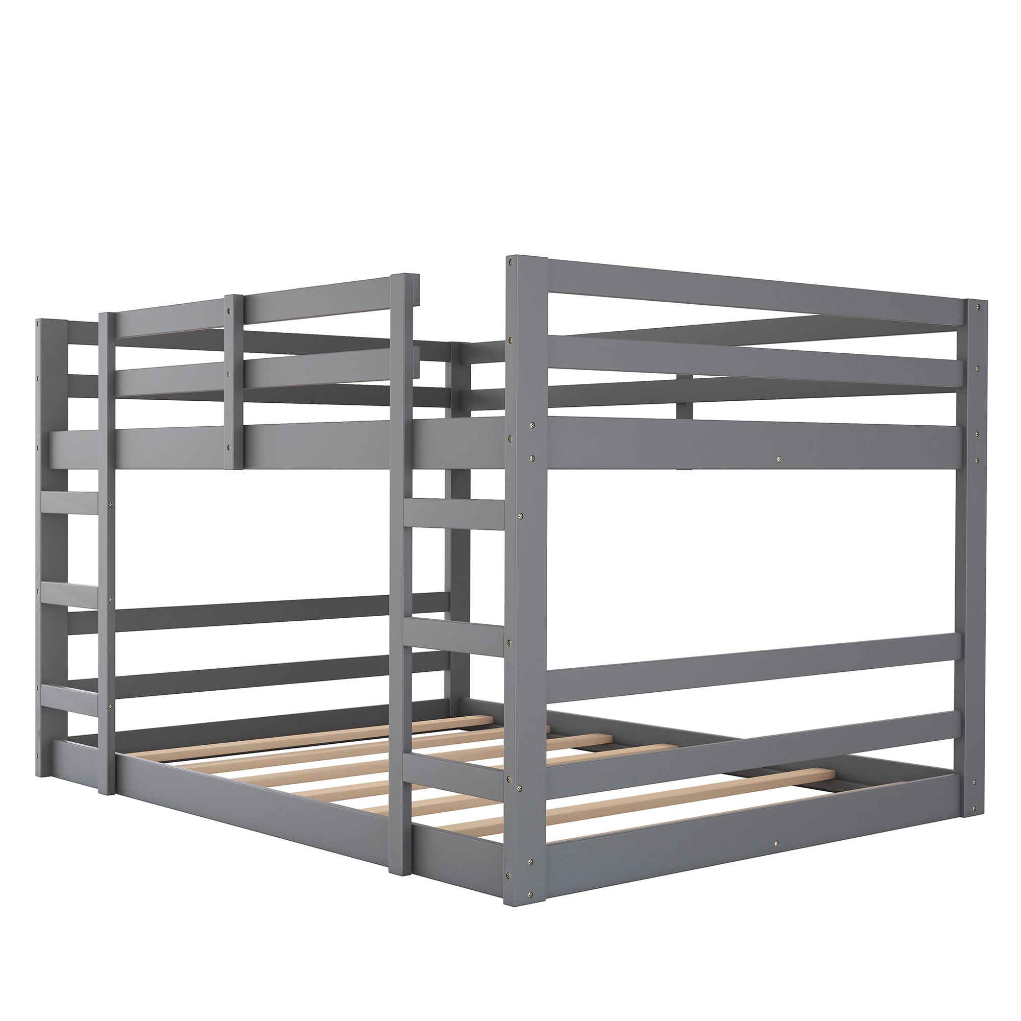 Full Over Full Bunk Bed with Ladder (Gray)