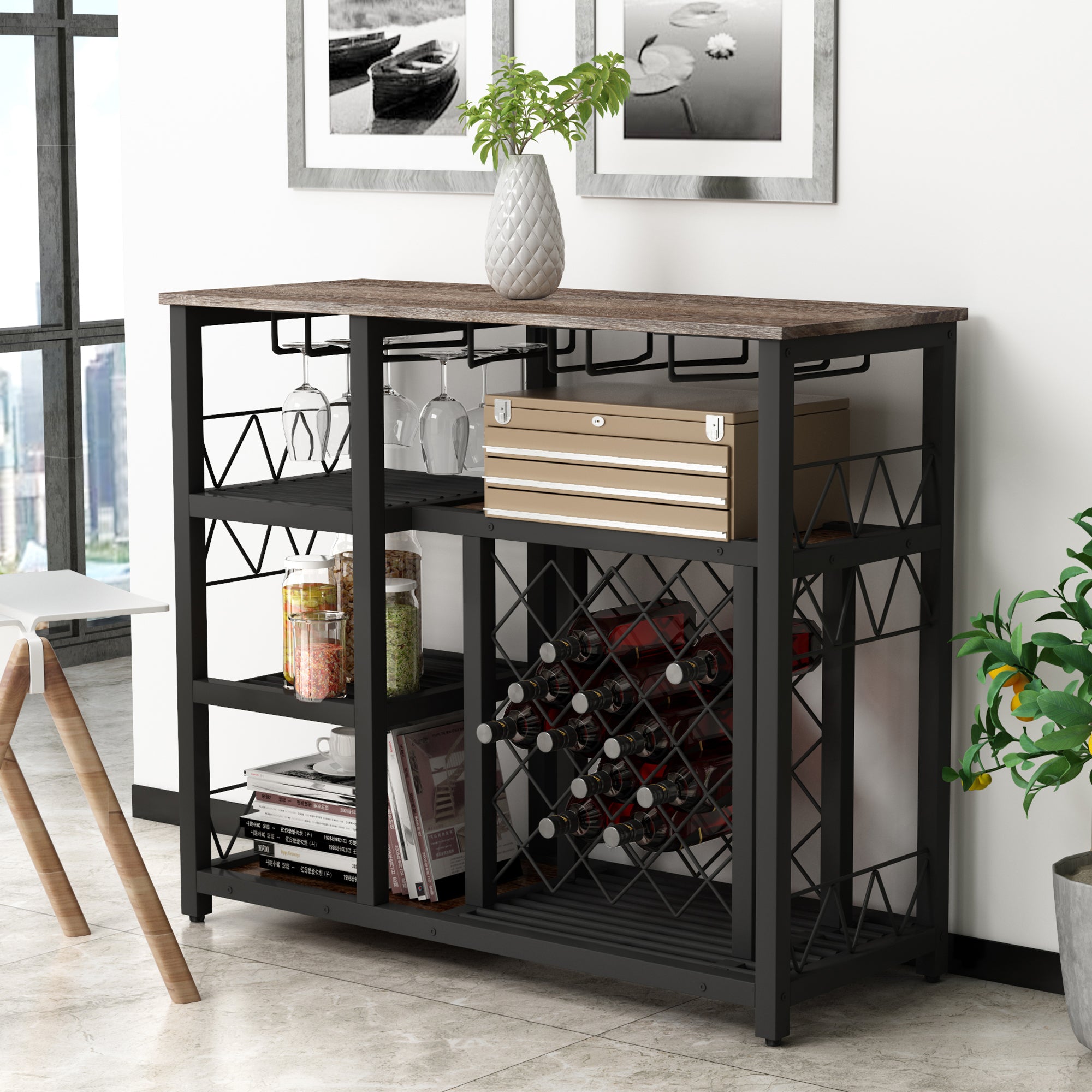 TOPMAX Glass Rack with Small Place for 21 Bottles (Brown)