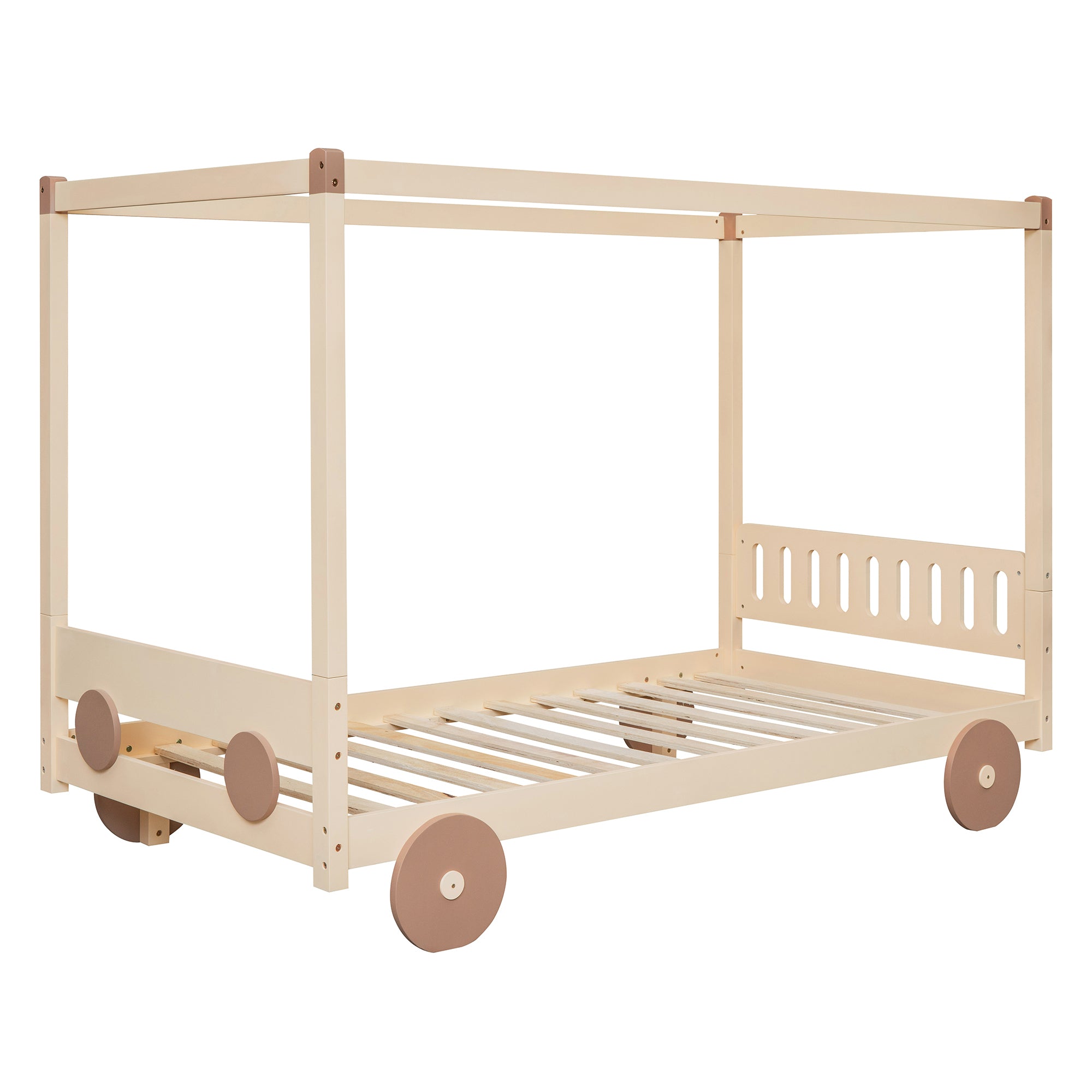 Twin Size Canopy Car-Shaped Platform Bed (Brown)