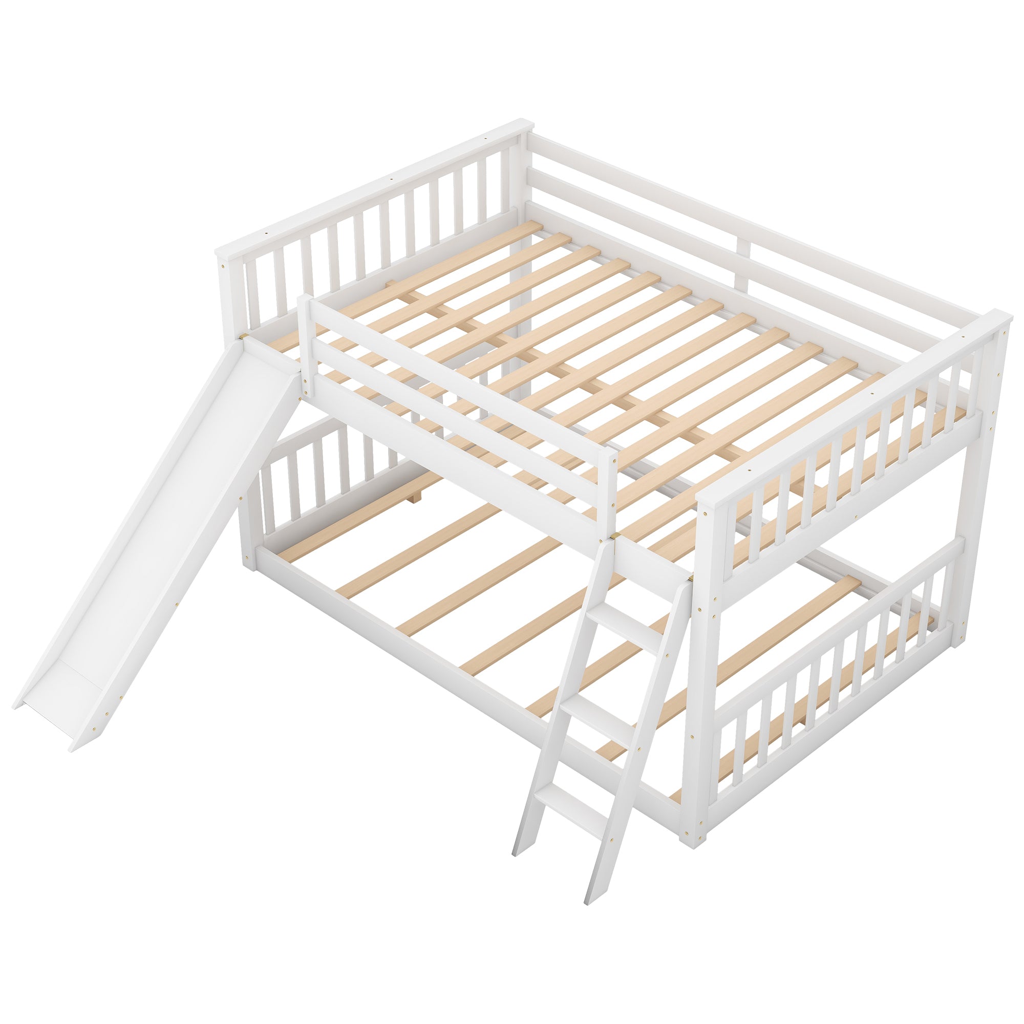 Full over Full Bunk Bed with Convertible Slide and Ladder (White)