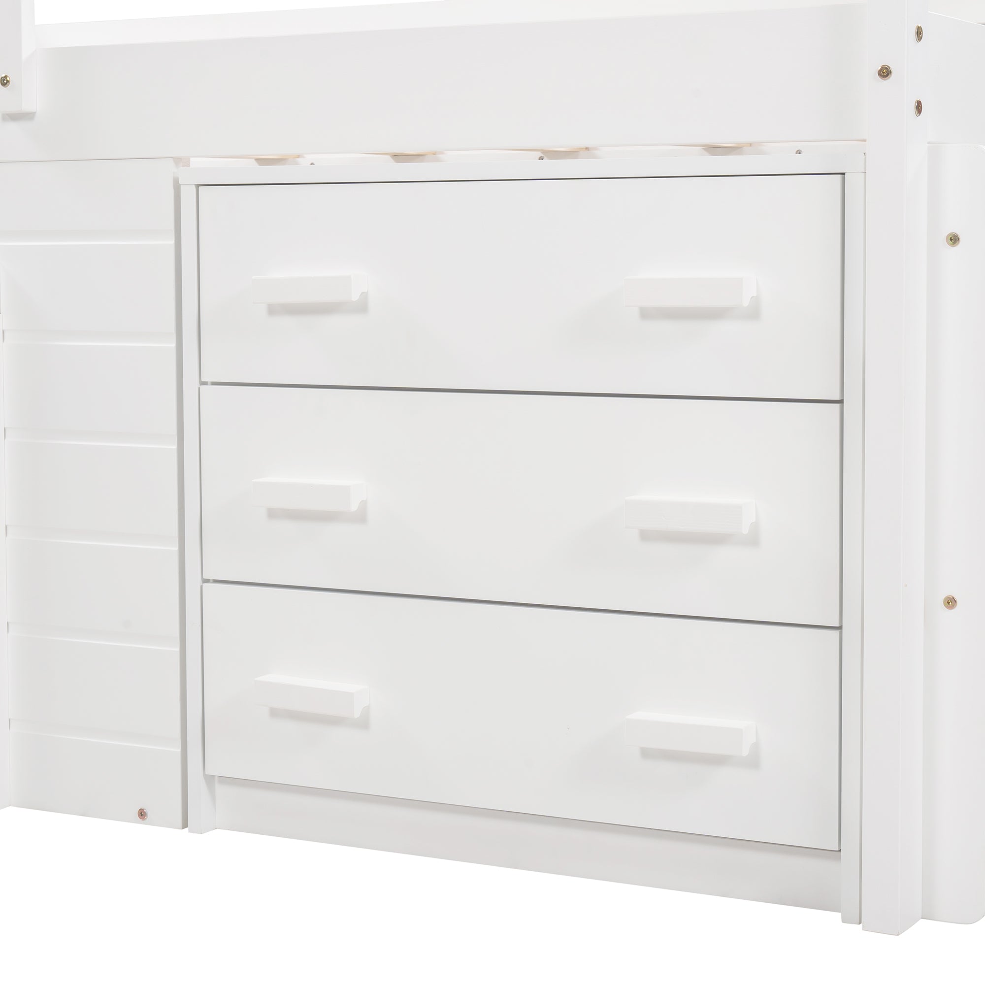 Twin Size Loft Bed with Cabinet and Shelf  (White)