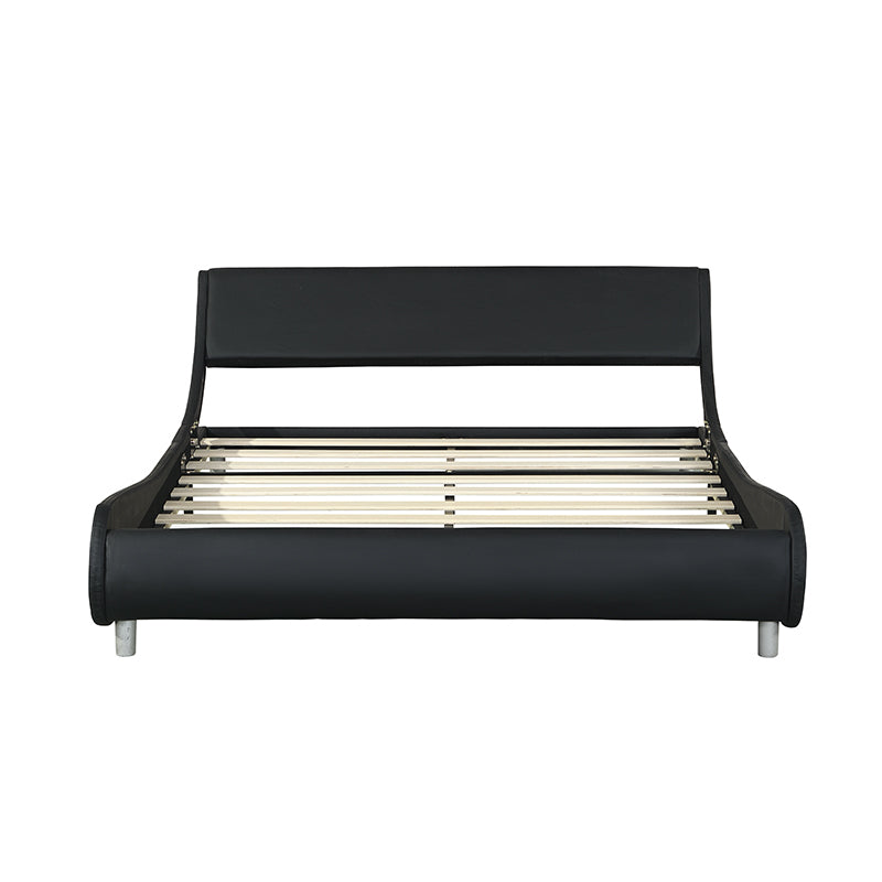 Faux Leather Upholstered Platform Bed Frame Queen Size (Black)