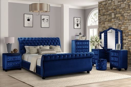 Queen Upholstery Bed Made With Wood (Blue)