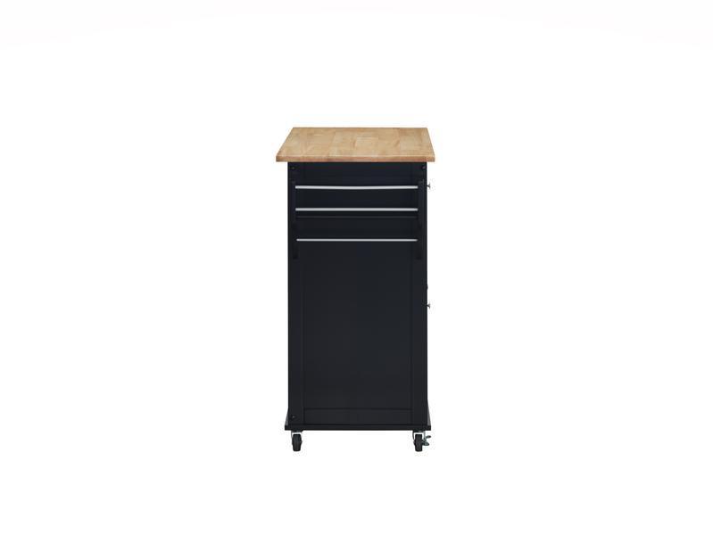 Kitchen Island Storage Cart Natural Finish Top Black Color
