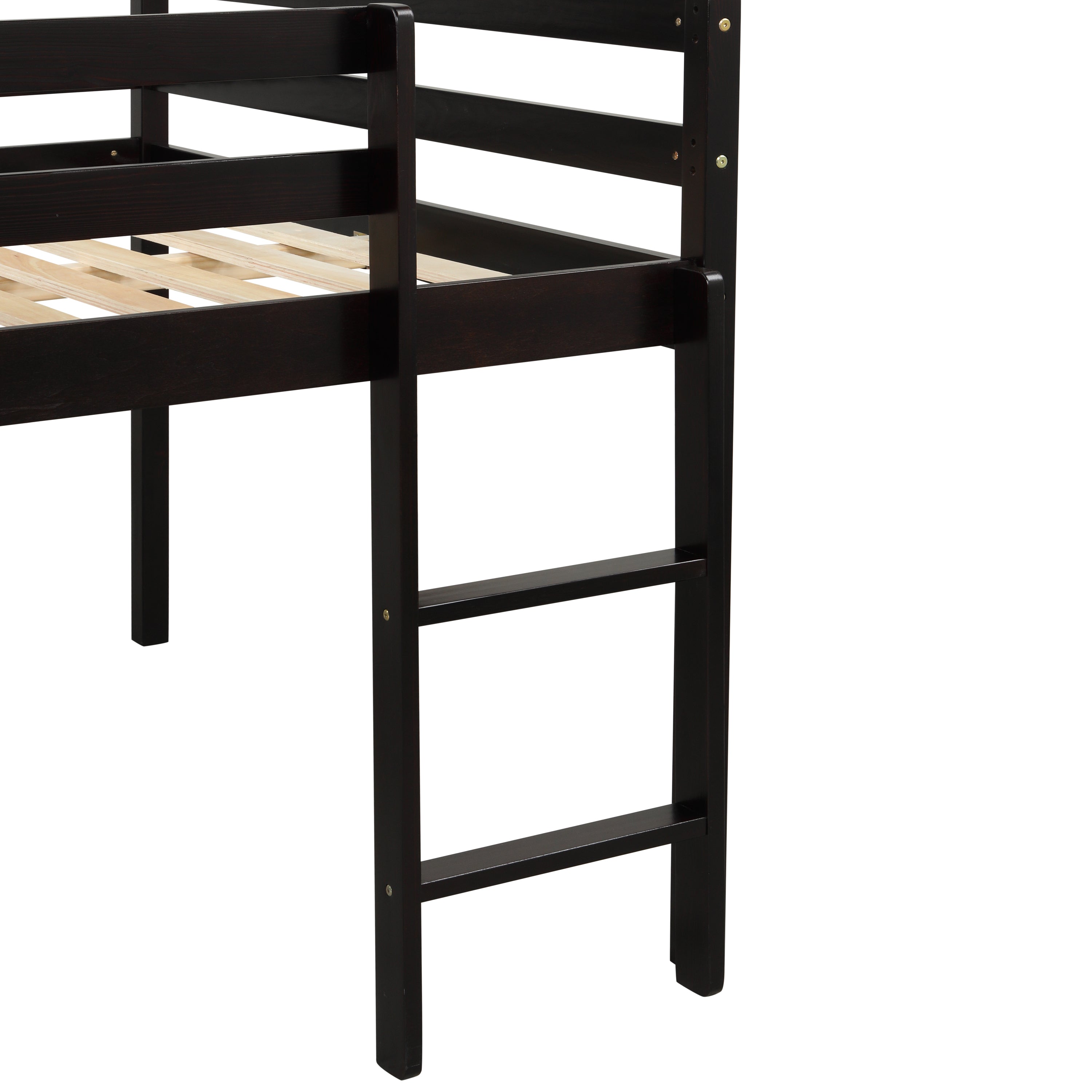 Twin Loft Bed with Guard Rail & Ladder  (Espresso)