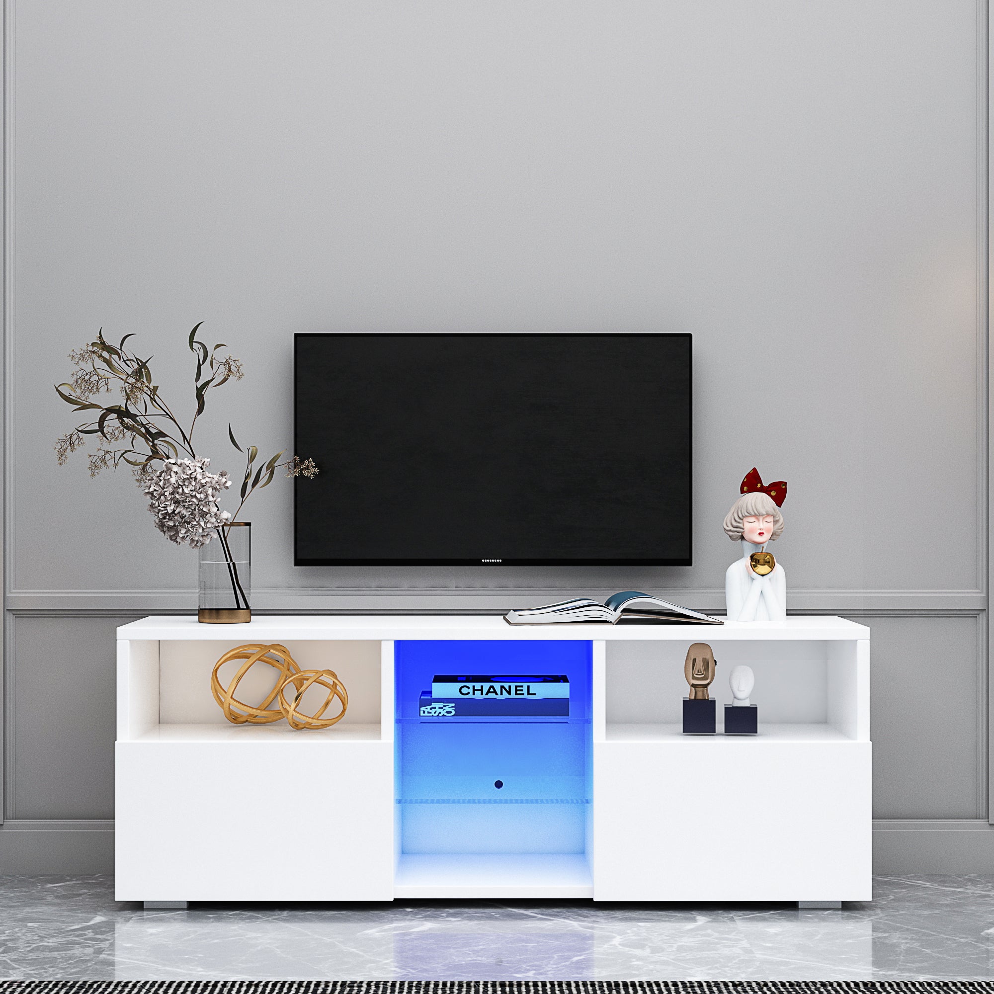 Modern Minimalist TV Cabinet LED Light (White)