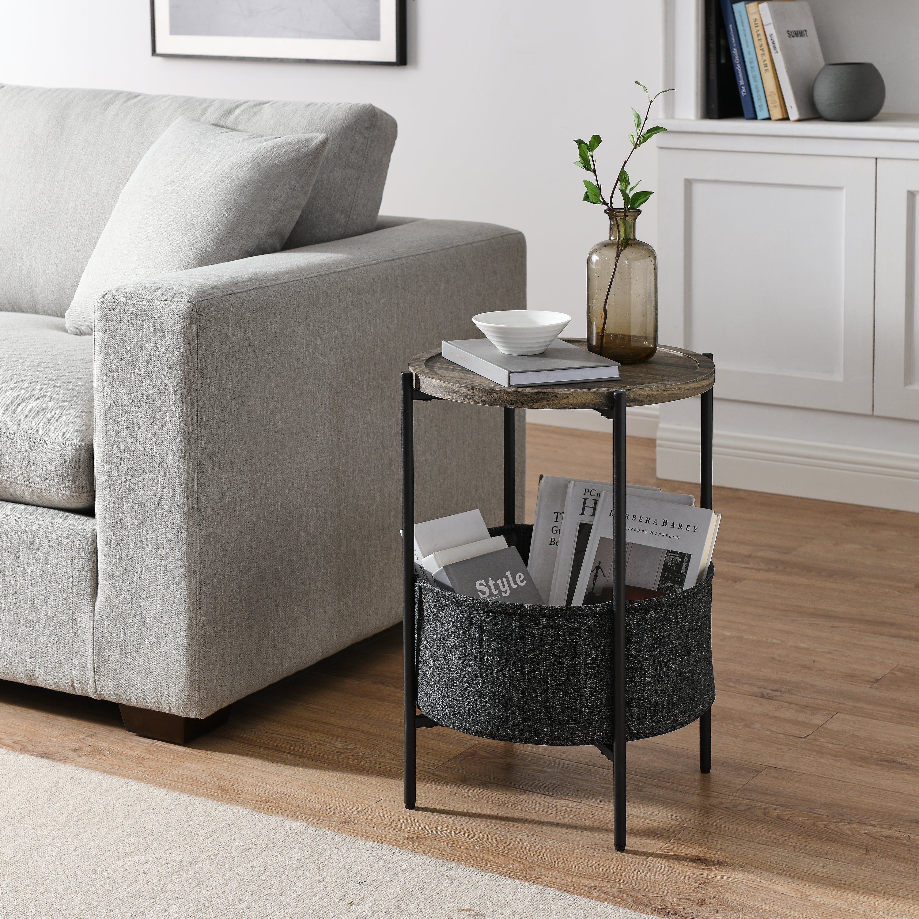 Modern Accent End Table with Storage Basket