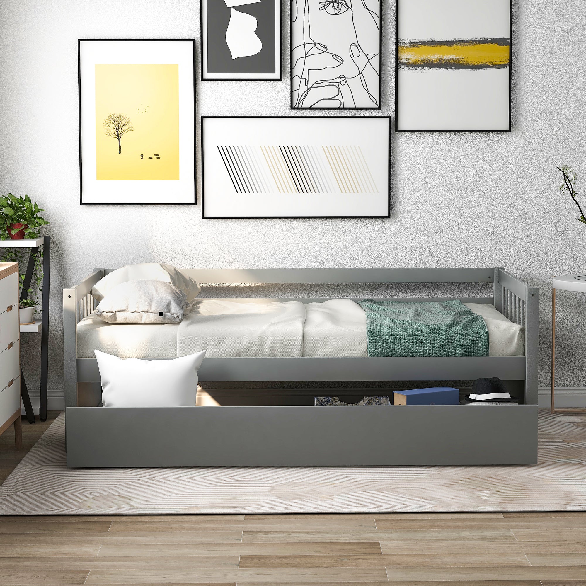 Twin Size Daybed with Inseparable 2 Drawers (Gray)