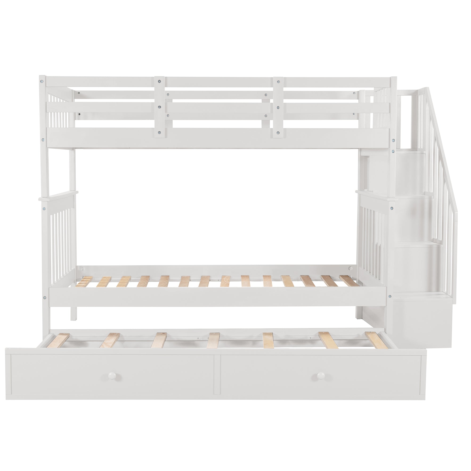 Stairway Twin-Over-Twin Bunk Bed with Twin size Trundle for Bedroom (White)