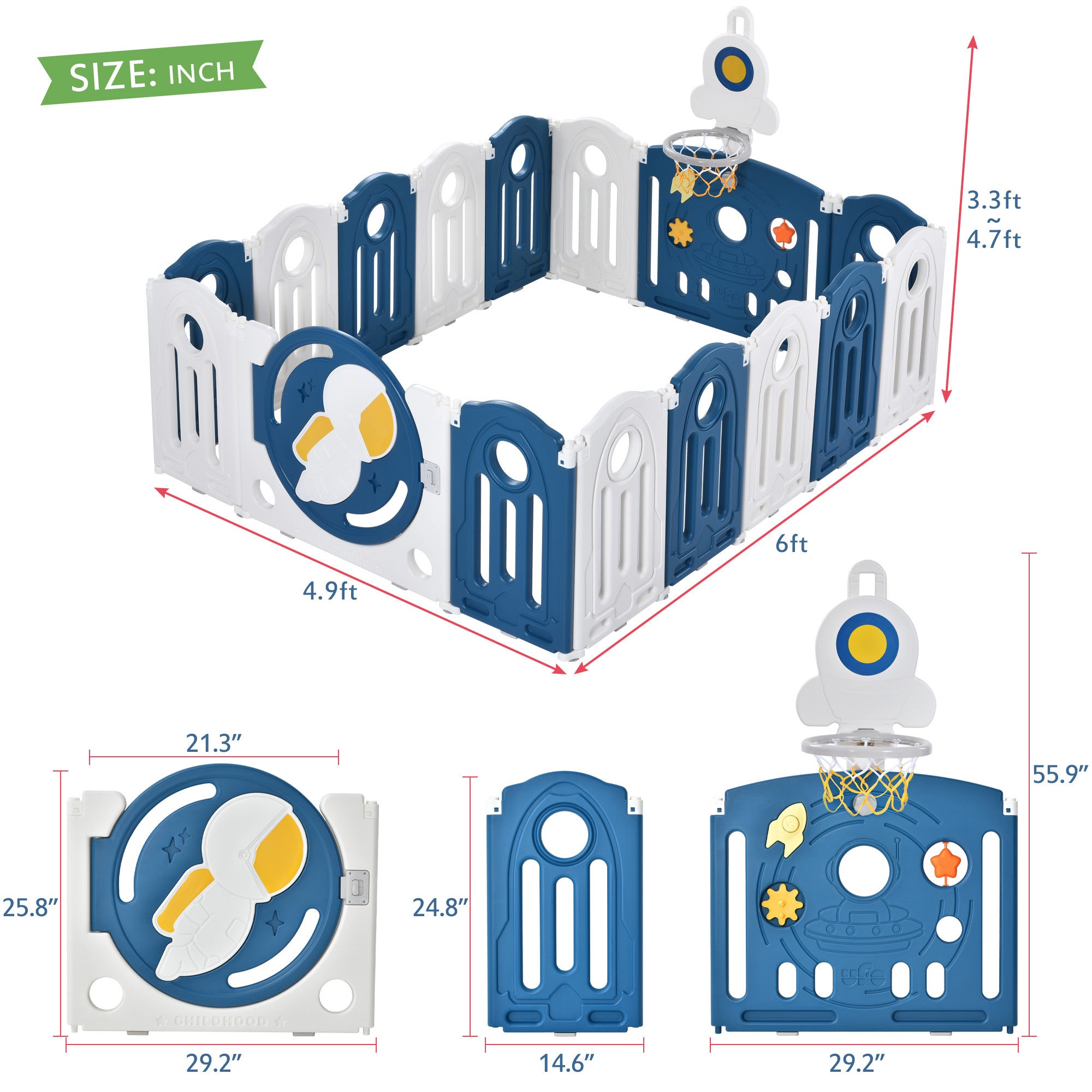 Baby Playpen for Toddler, Astronaut Theme Set 3