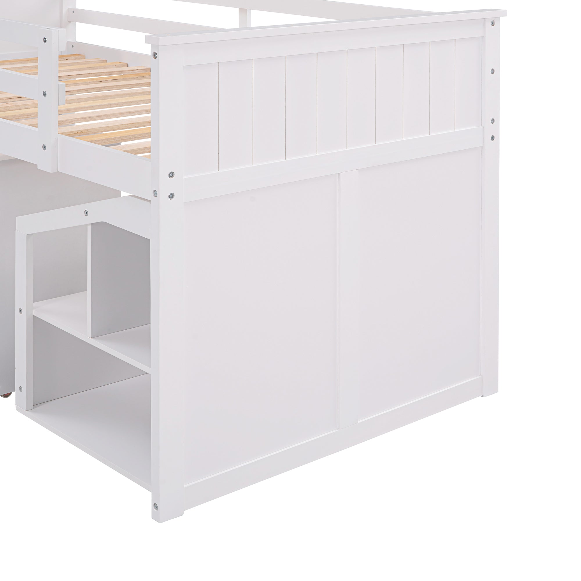 Loft Bed Low Study Twin Size Loft Bed With Storage Steps and Portable (White)