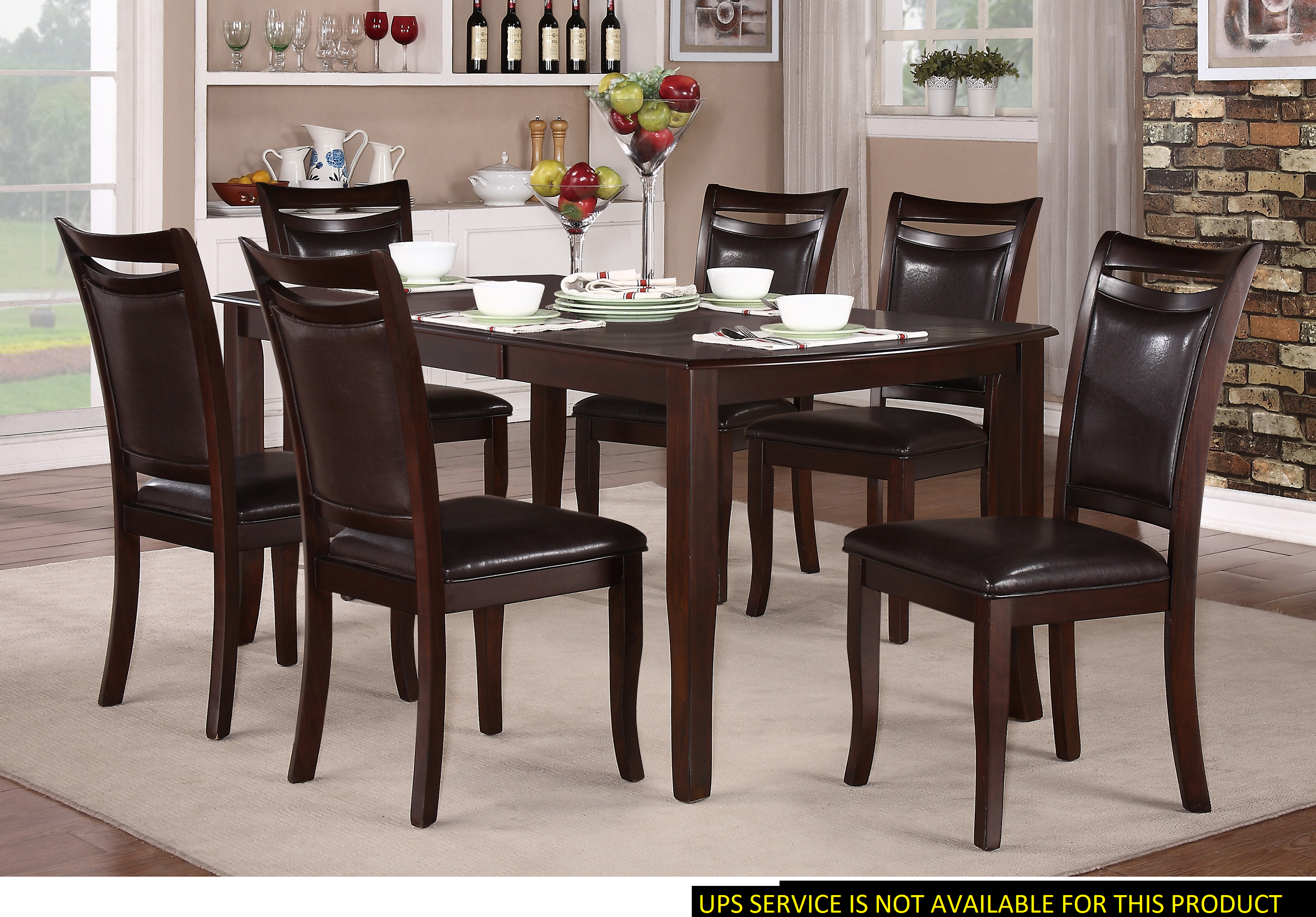 Dining Room Set of 7 Table with Extension Leaf 6x side Chairs (Brown)