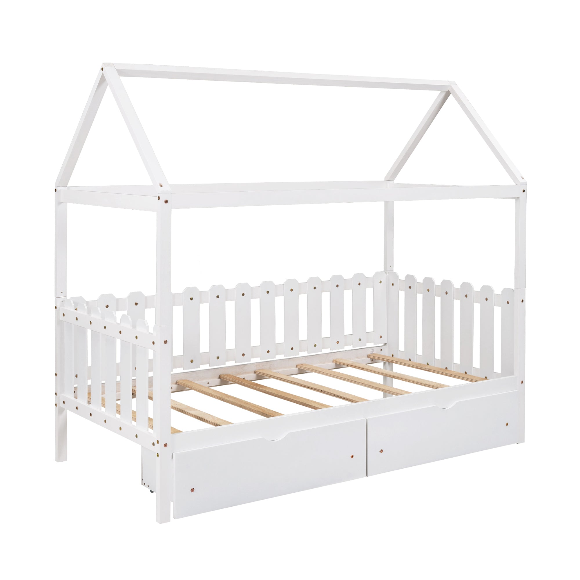 Twin Size House Bed with Drawers (White)