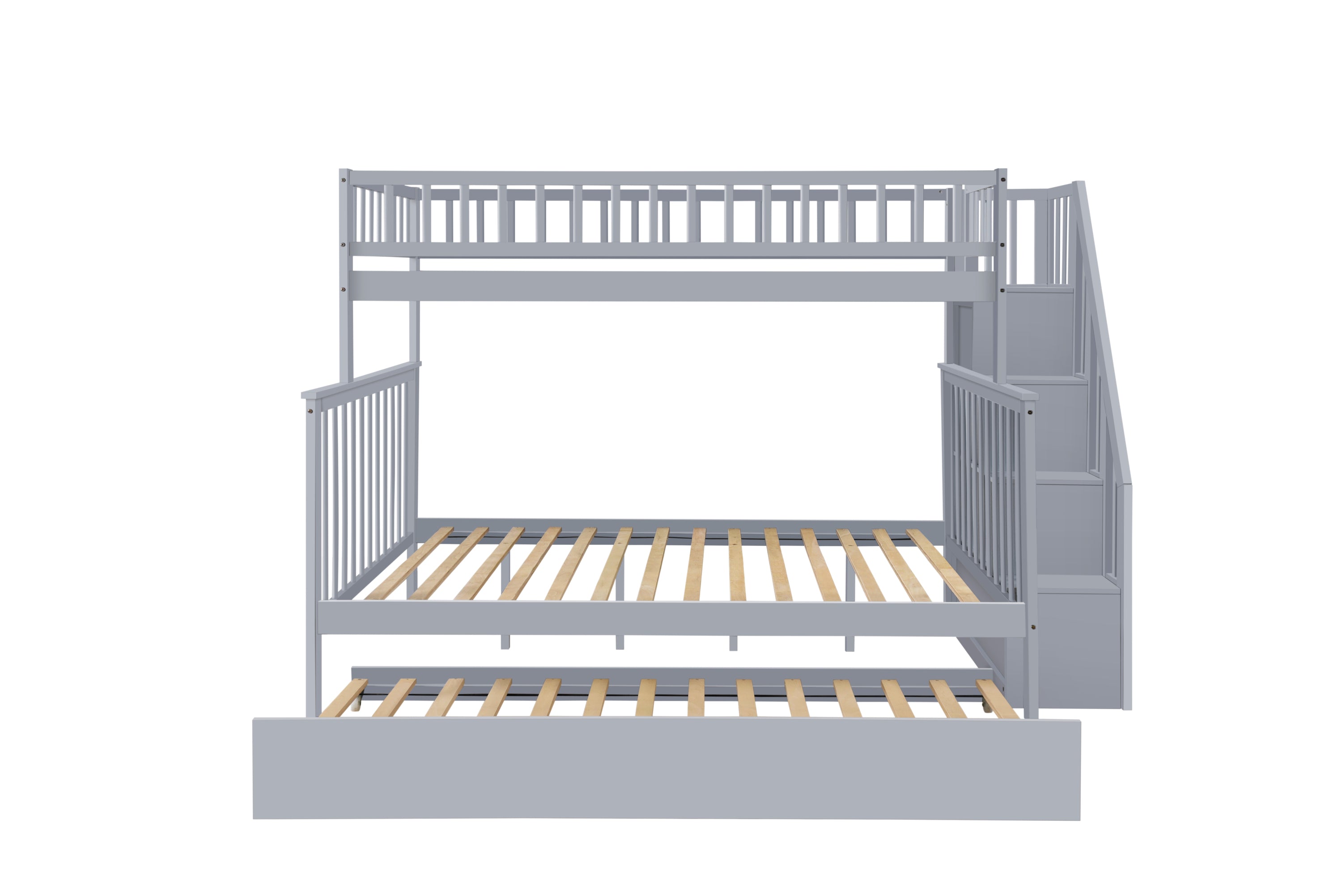 Twin over Full Stairway Bunk Bed with Trundle (Gray)