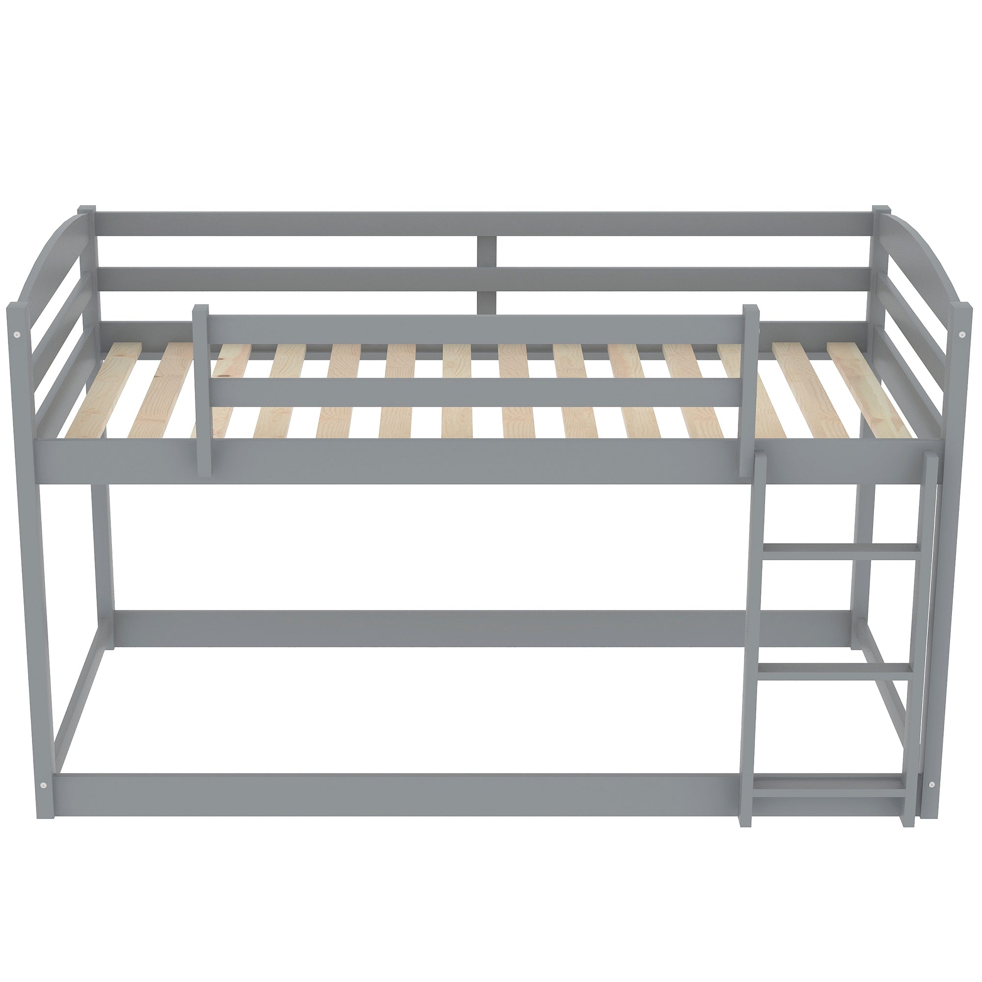 Twin over Twin Floor Bunk Bed with Ladder (Gray)