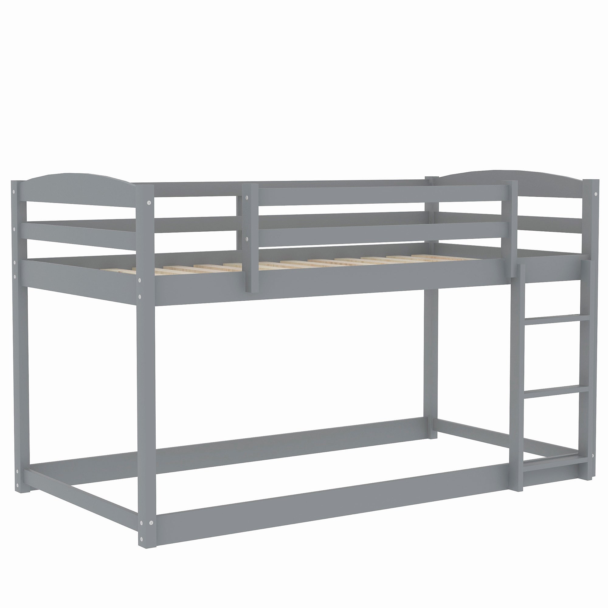 Twin over Twin Floor Bunk Bed with Ladder (Gray)