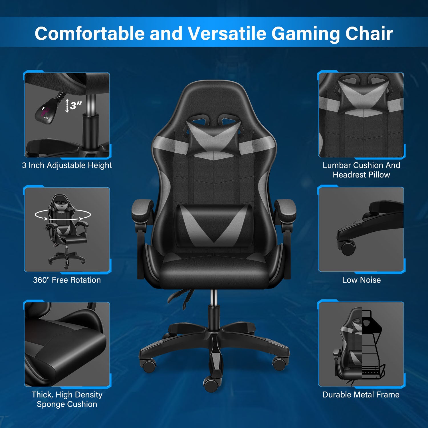 YSSOA Ergonomic Gaming Chair without Footrest (Black/Gray)