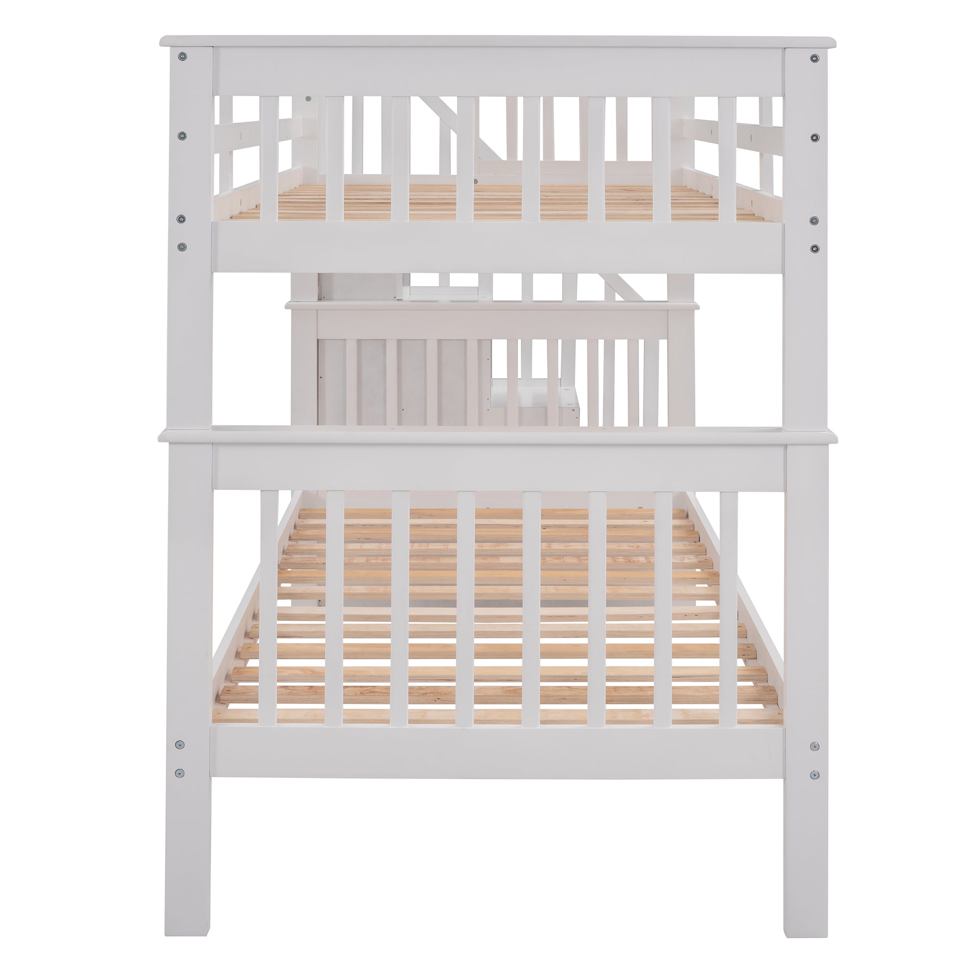 Stairway Twin-Over-Twin Bunk Bed with Three Drawers for Bedroom ( White)