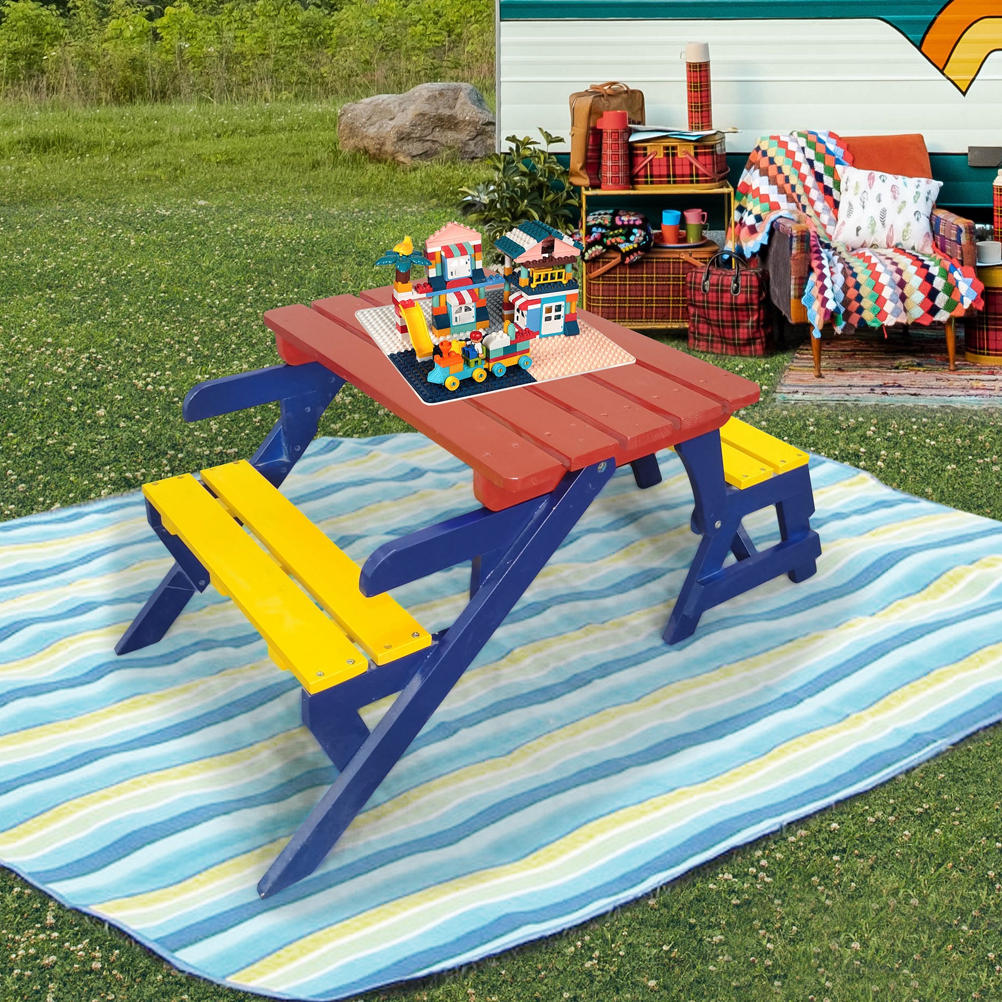 KID'S MULTI-FUNCTIONAL  ARM CHAIR,  TABLE+ 2 BENCHES（All-in-one）