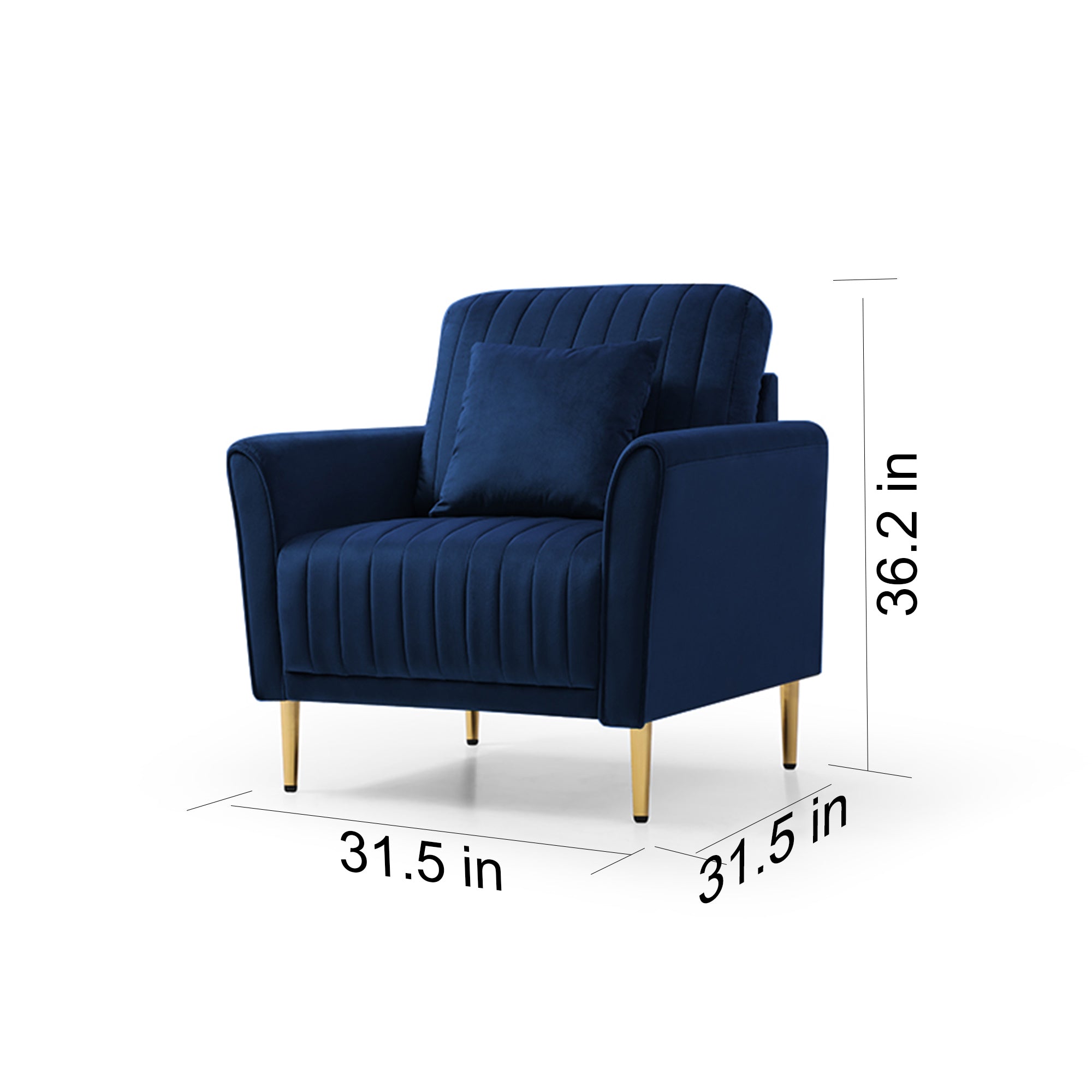 Velvet Accent Chair Round Arm Chair with Gold Legs, Upholstered Single Sofa for Living Room Bedroom, Navy Blue with 1 Throw Pillow