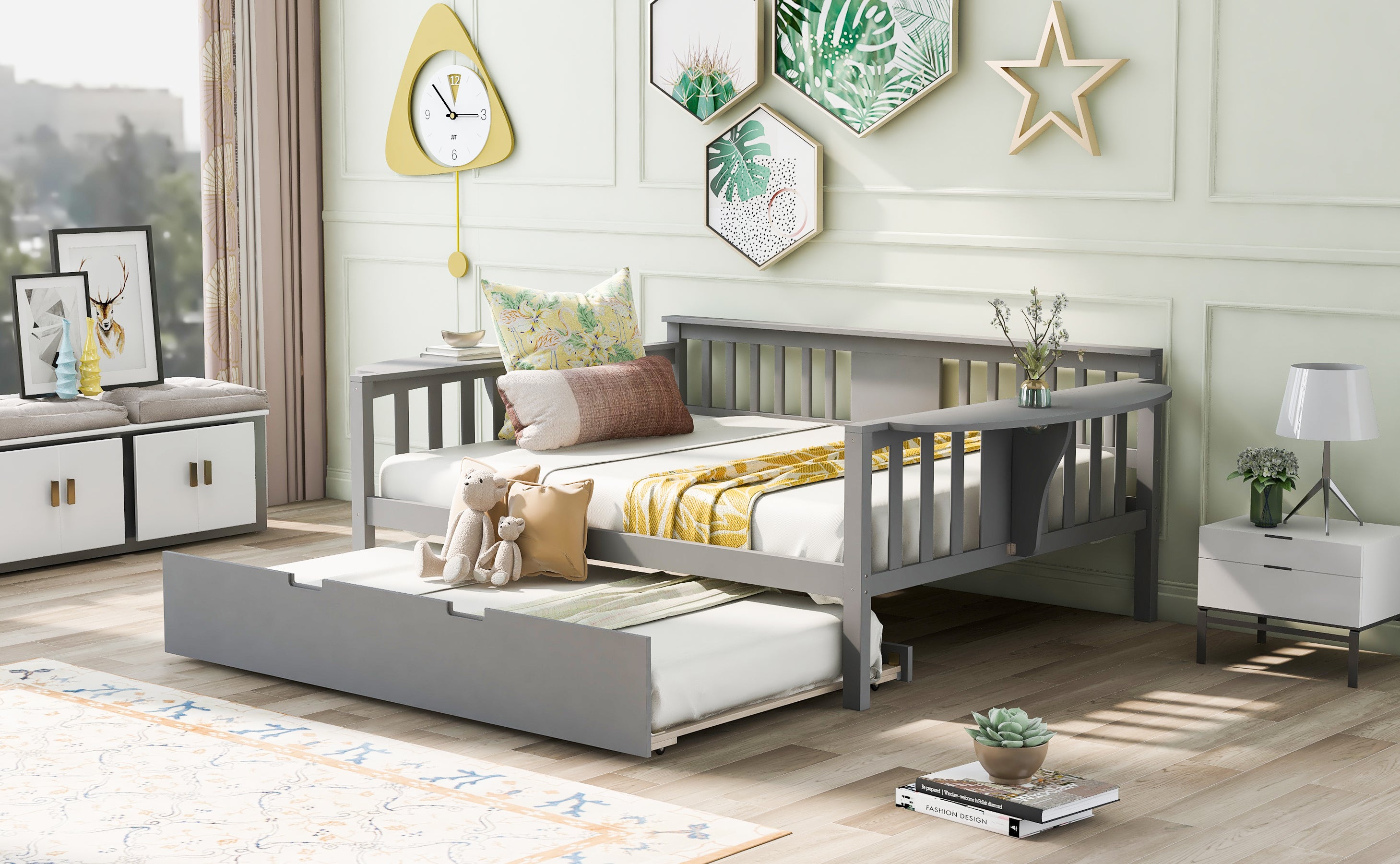 Full size Daybed with Twin size Trundle (Gray)