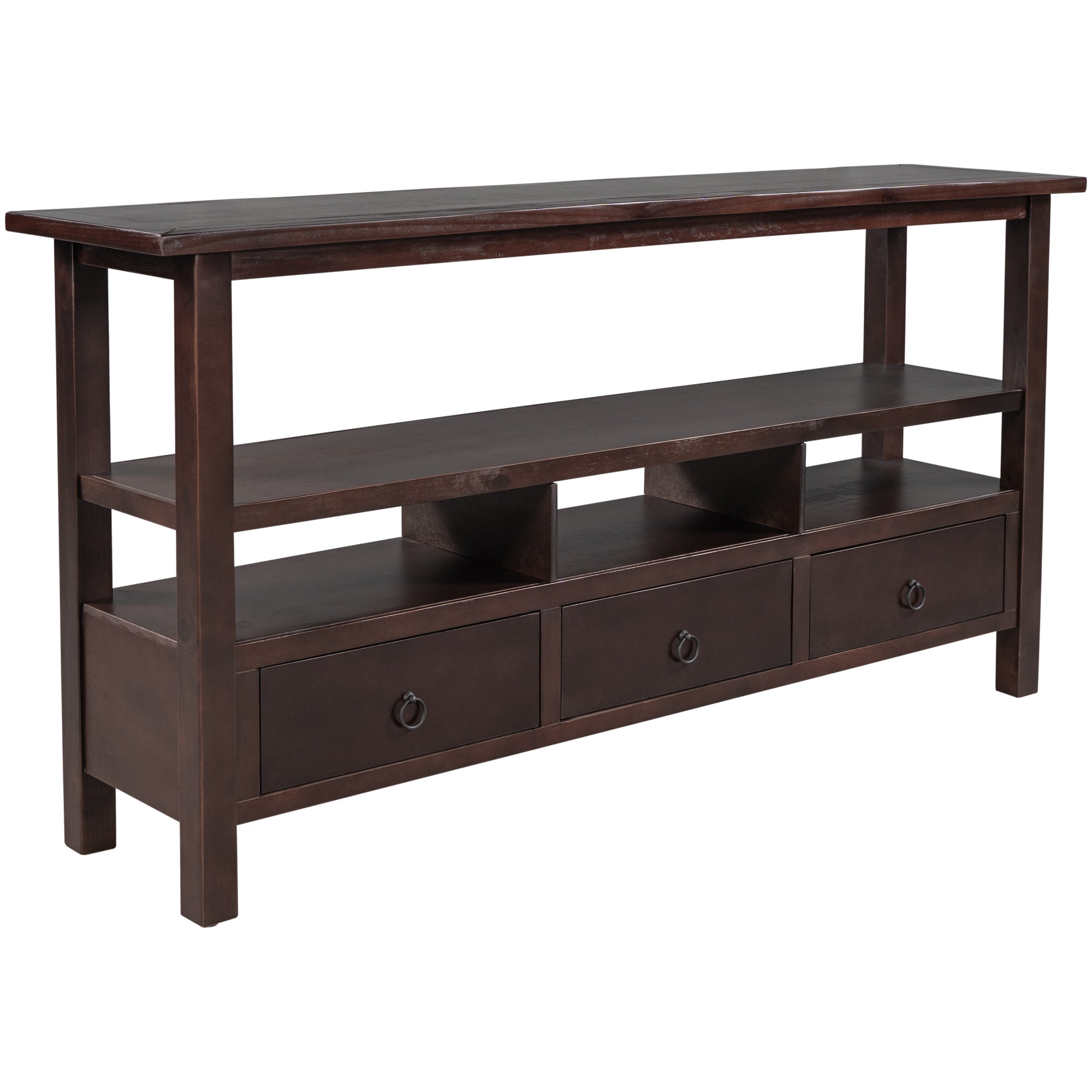 TREXM Antique 2-tier Table Top with Three Drawers (Espresso)