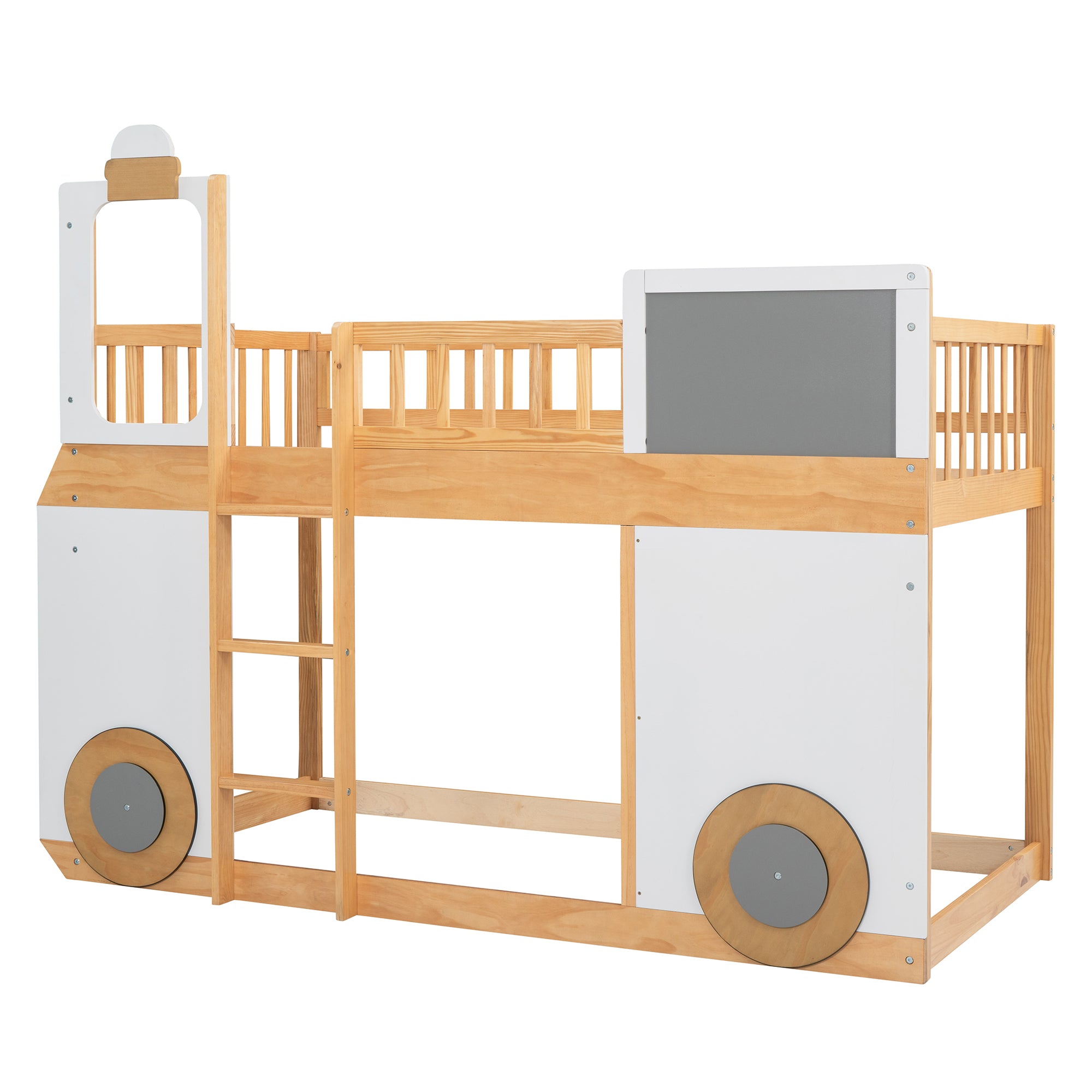 Train Shape Design Twin size Loft Bed Wooden Bed (Nature Wood)