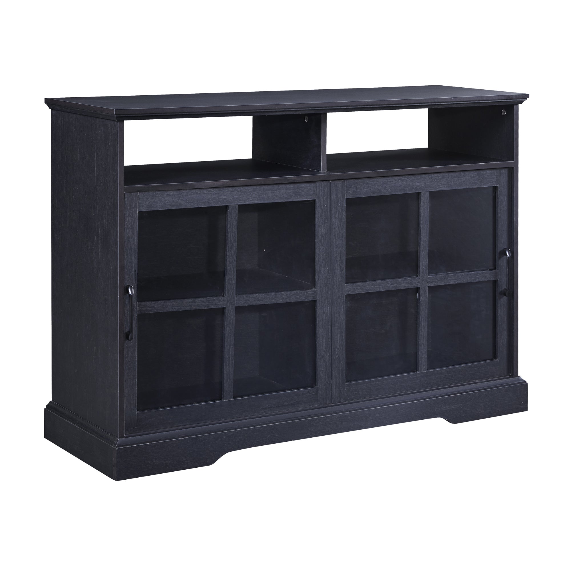 TREXM 2 Glass Sliding Doors and Adjustable Shelves Dining Room Storage Cabinet (Black)