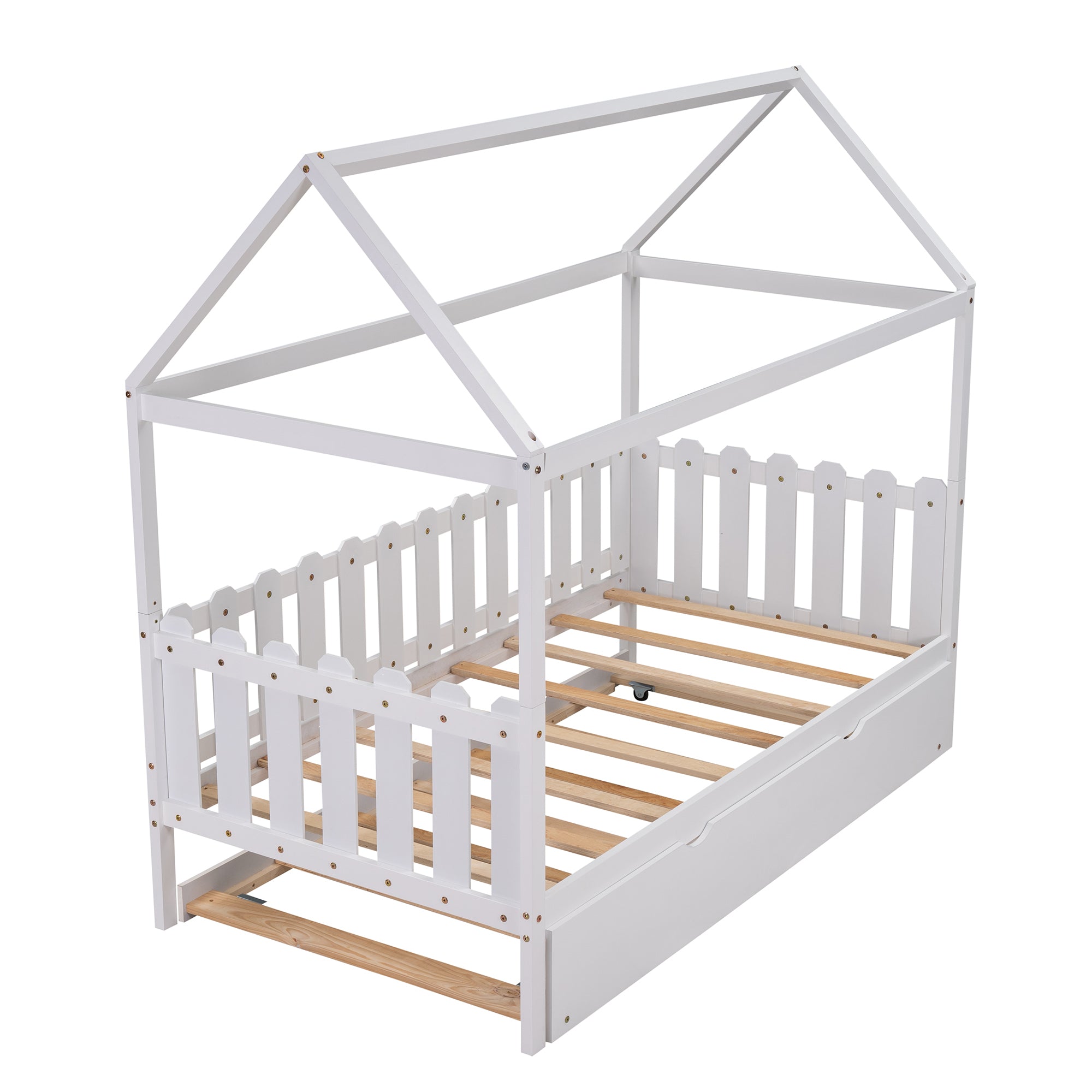 Twin Size House Bed with trundle (White)