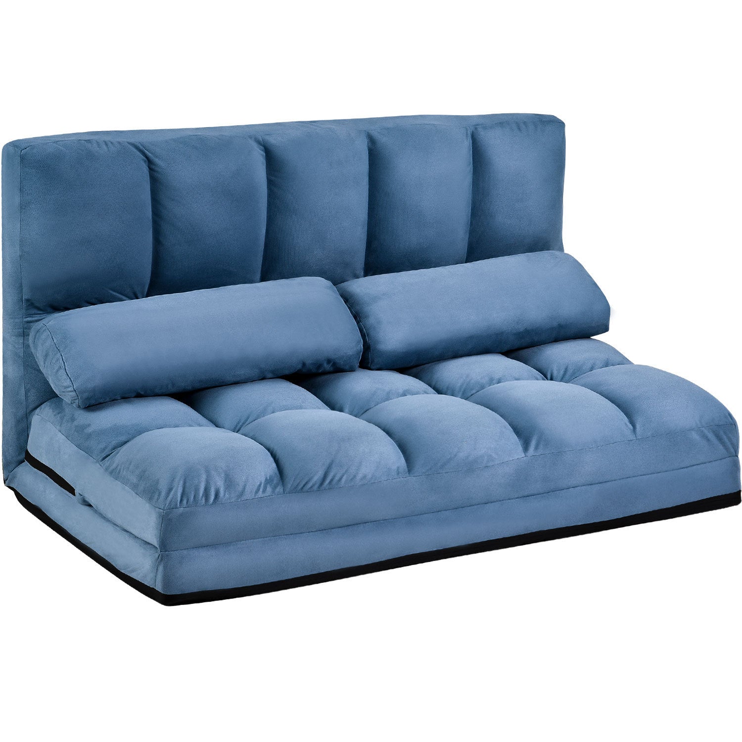 Double Chaise Lounge Sofa Floor and Living Room Sofa with Two Pillows (Blue)