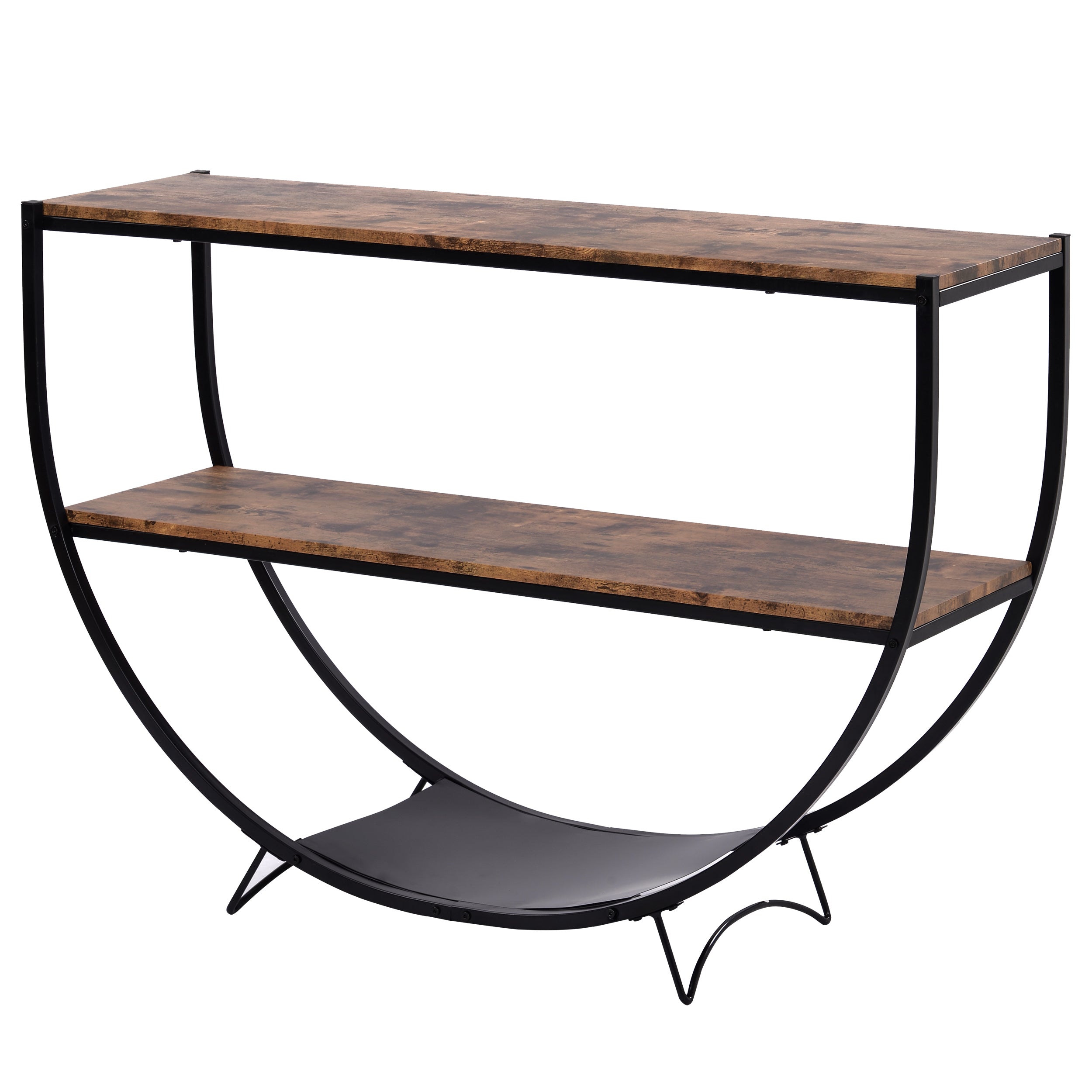 Rustic Industrial Design Demilune Shape Textured Metal Distressed Wood Console Table (Distressed Brown)