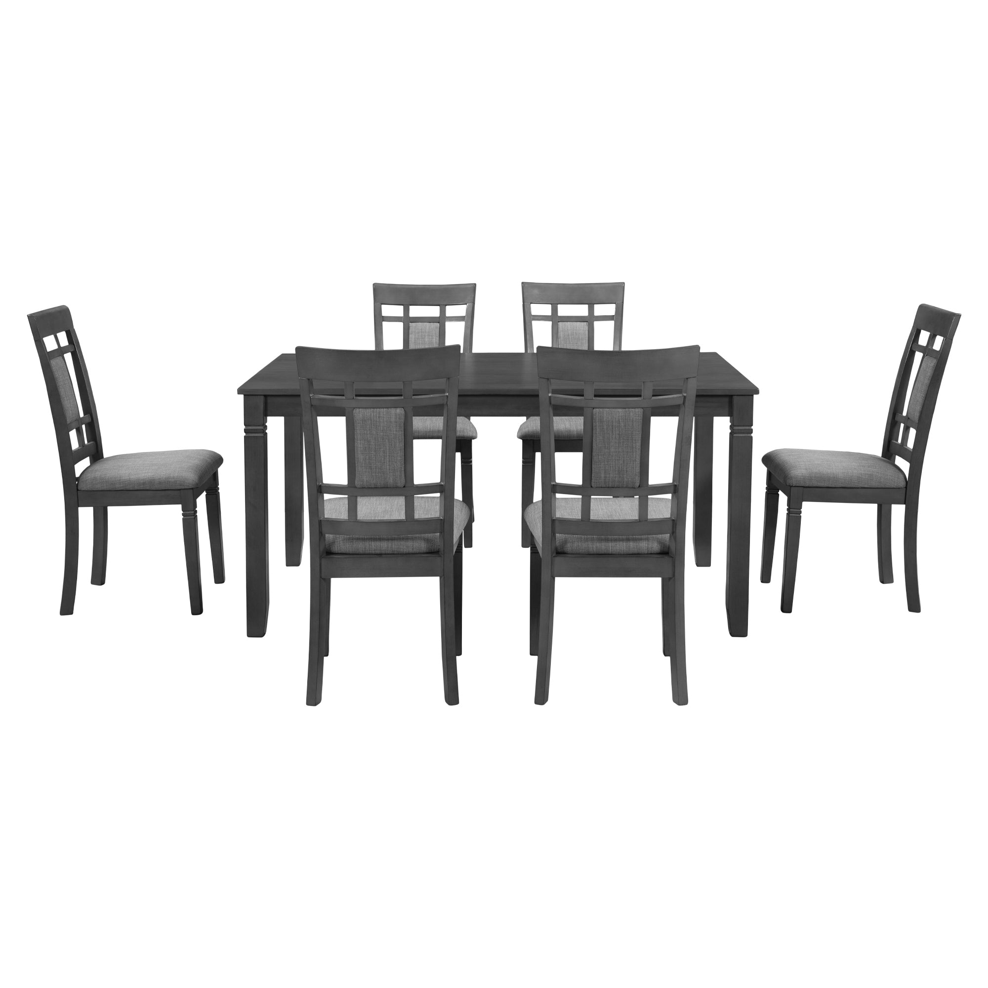 TOPMAX 7-Piece Farmhouse Rustic Wooden Dining Table Set Kitchen Furniture Set with 6 Padded Dining Chairs (Gray)