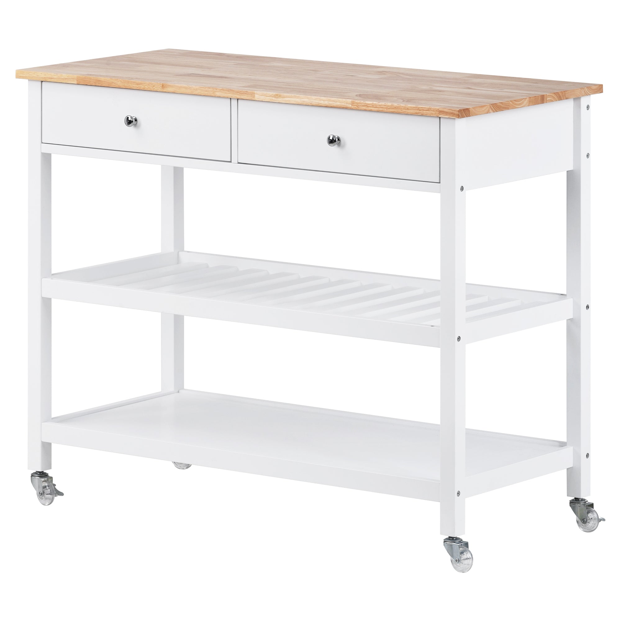 Rolling Kitchen Cart with Locking Wheels 43.3" Wide (White)